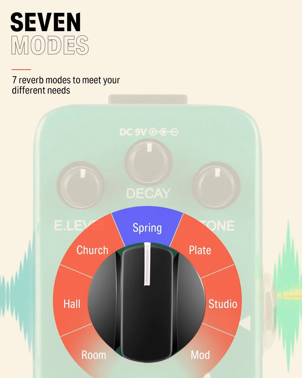 Donner Reverb gitarowy, czasownik kwadratowy cyfrowy pogłos 7 trybów pokoju, hol, kościół, wiosna, płyta, studio, mod, True Bypass