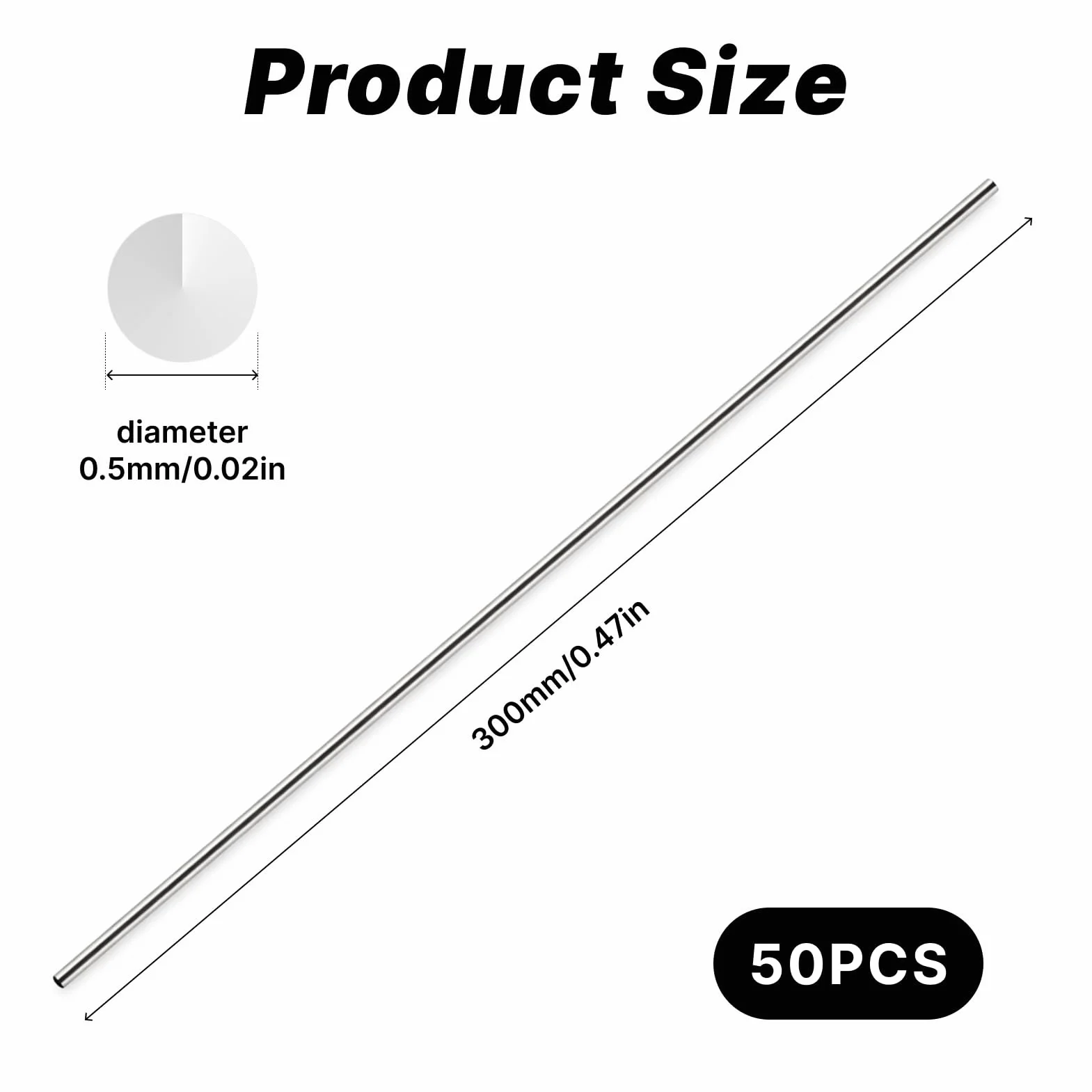 50 szt. Drut stalowy, sprężyna, 2 mm x 300 mm, drut ze stali sprężynowej 1 mm do modelarstwa samochodowego (0,5 x 300 mm, 50 szt.)