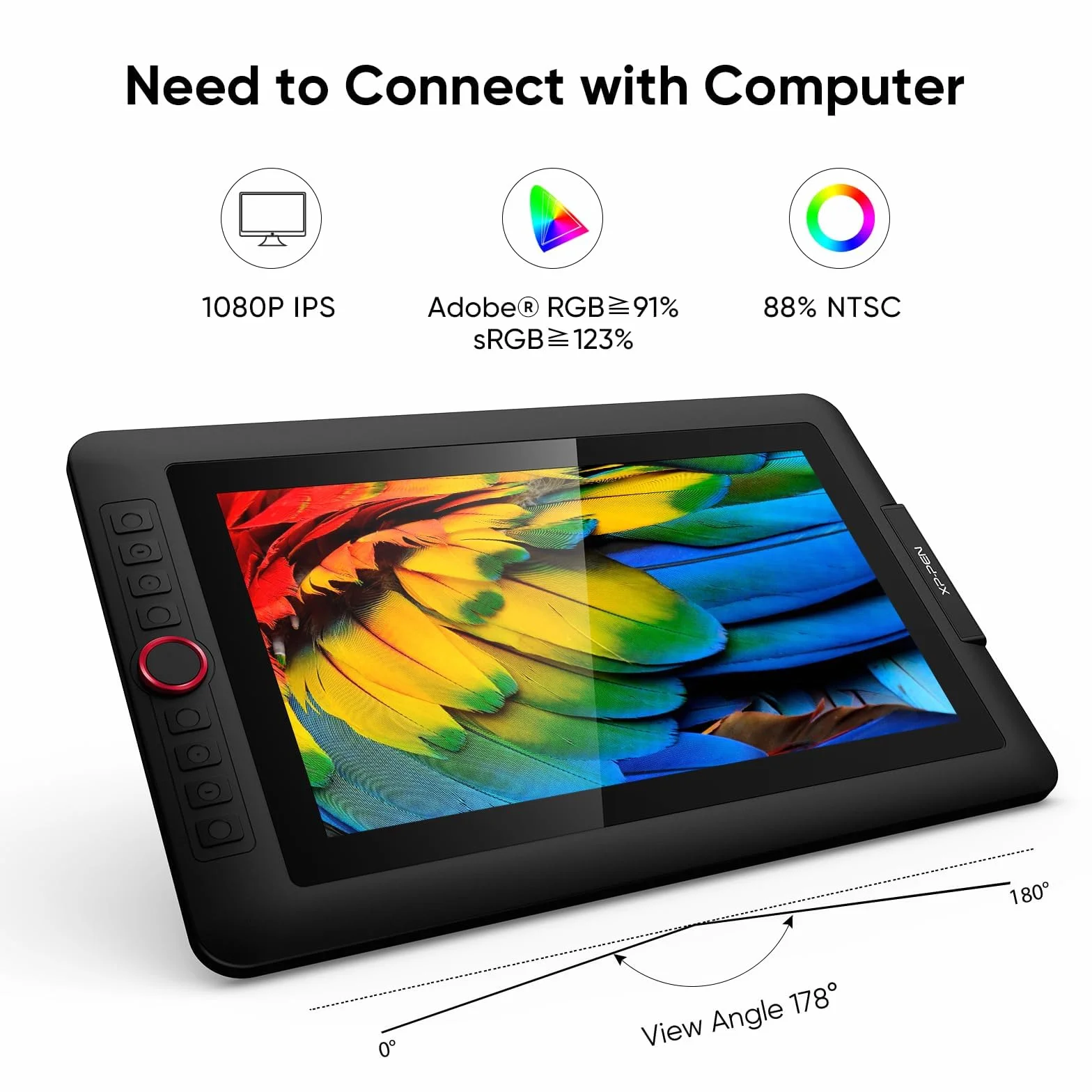 XP-PEN Artist 13.3 Pro Tablet z piórem graficznym 8192 poziomów - Tablet rysunkowy z ekranem 13,3 cala + 8 klawiszy skrótów - kompatybilny z Windows Mac
