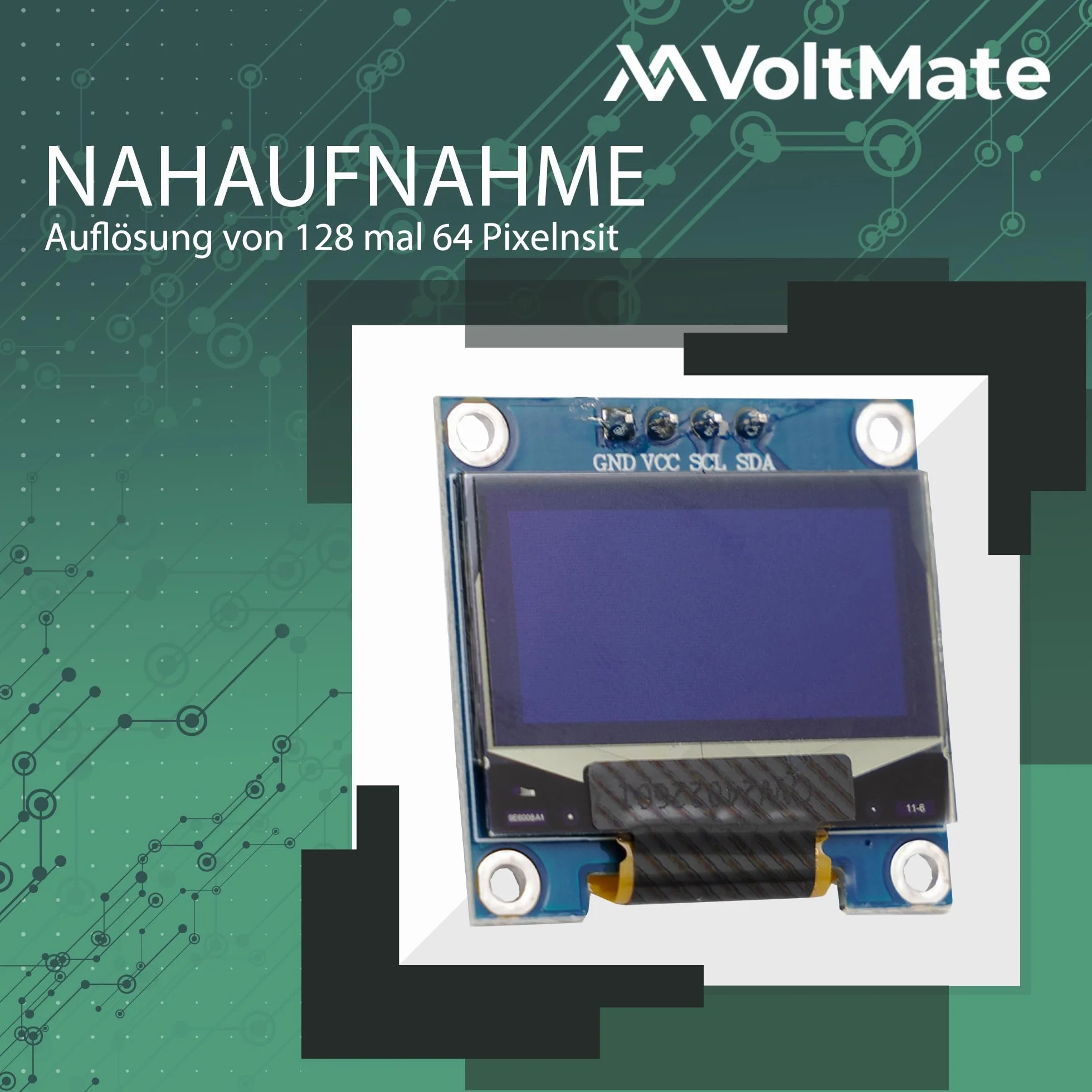 VoltMate 1 x wyświetlacz OLED o przekątnej 0,96 cala i interfejsem I2C – korzystanie z chipa SSD-1306 o rozdzielczości 128 x 64 pikseli dla wyraźnego obrazu w białej czcionce – kompatybilny z