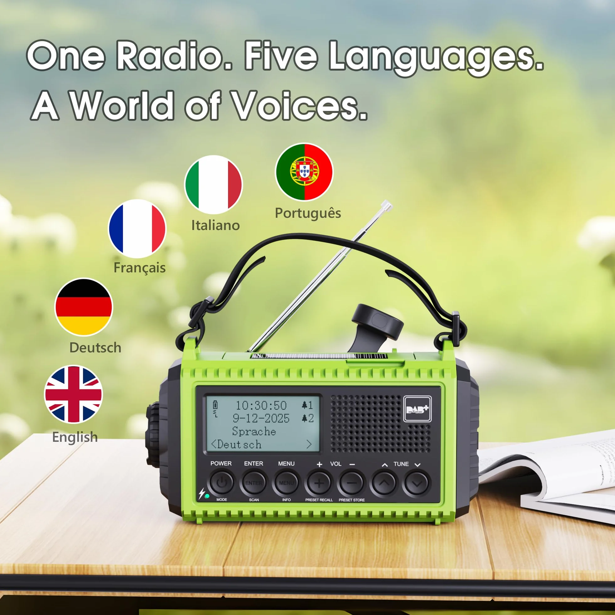 Radio korbowe DAB przenośne radio, radio korbowe z funkcją ładowania telefonu komórkowego, radio UKW/DAB Plus, akumulator 5000 mAh, do ponownego ładowania, awaryjna korbka radiowa, z latarką LED i lampką do czytania, alarm SOS na kemping