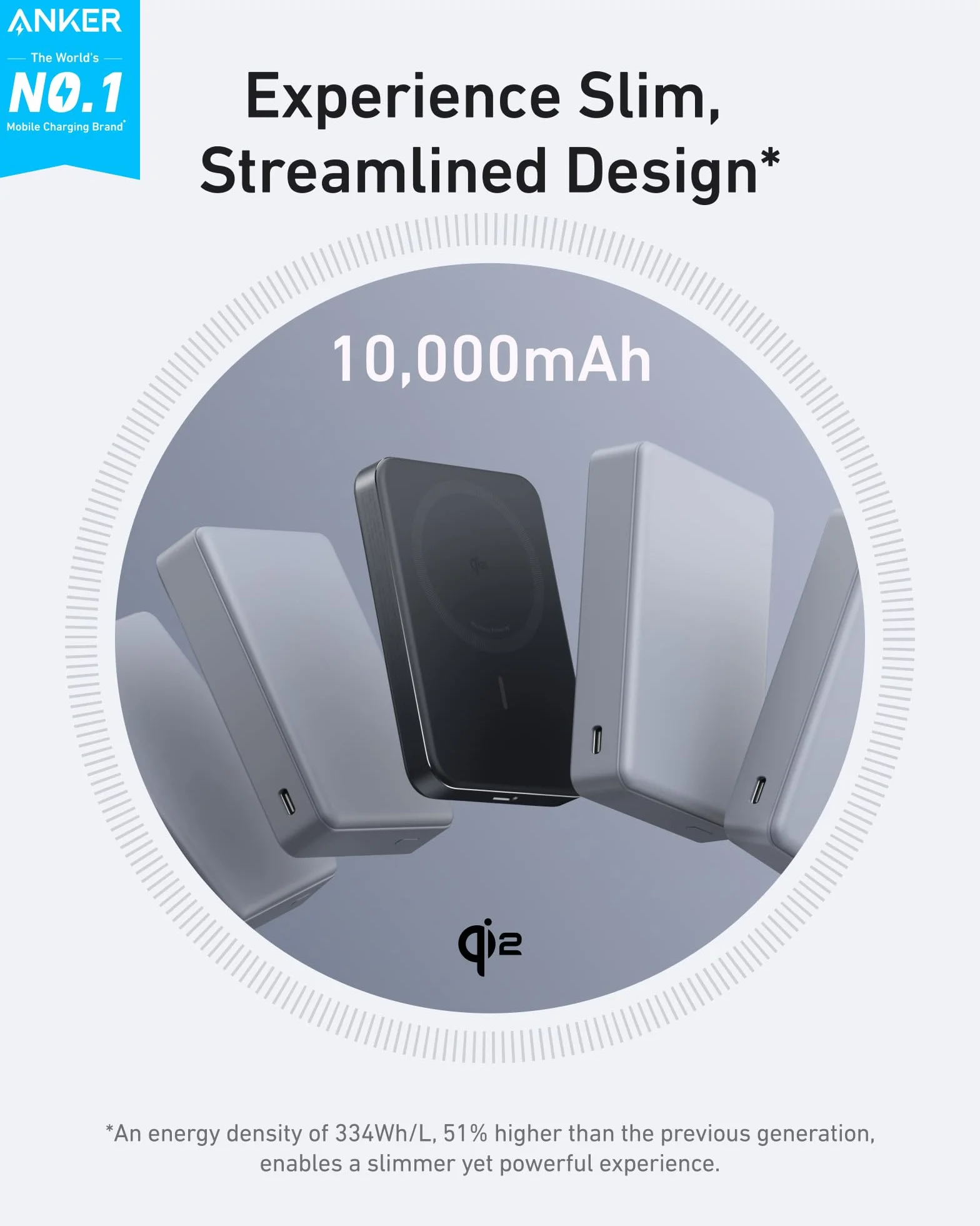 Powerbank MagGo Anker, super cienki, 10000 mAh magnetyczna bateria, ultra szybka kompatybilna z MagSafe ładowarka 15W z certyfikatem Qi2, ergonomiczny styl, tylko dla iPhone 16/15/14/13/12