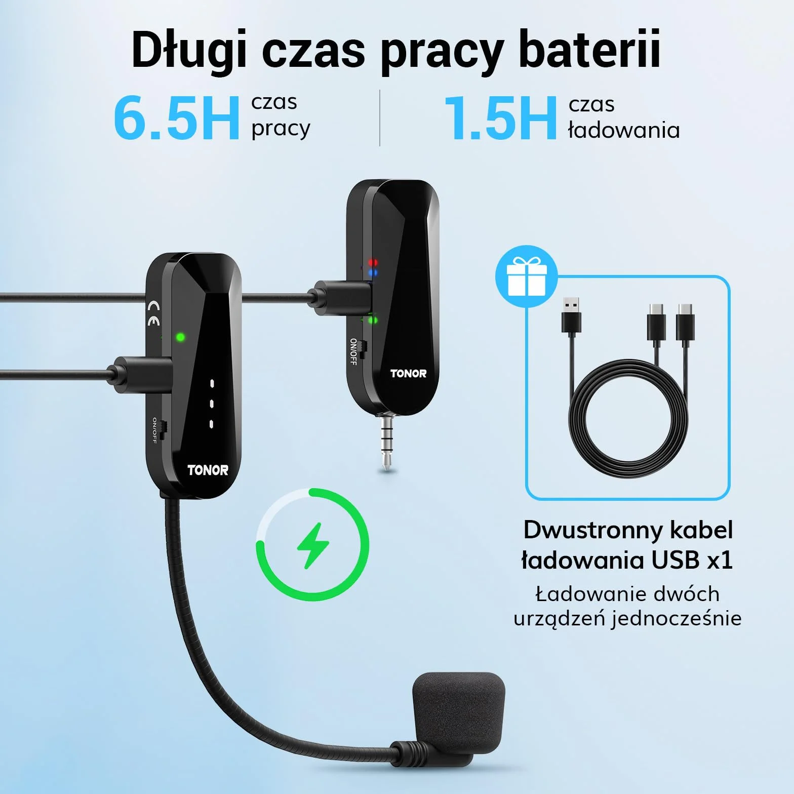 TONOR Bezprzewodowy Zestaw Słuchawkowy z Mikrofonem UHF, Bezprzewodowy Mikrofon z 20 Kanałami, Transmisja Zasięgu 20 m do Spiewania, Fitnessu, Nauczania, Przewodnika, Wzmacniacza Głosu, Głośnika