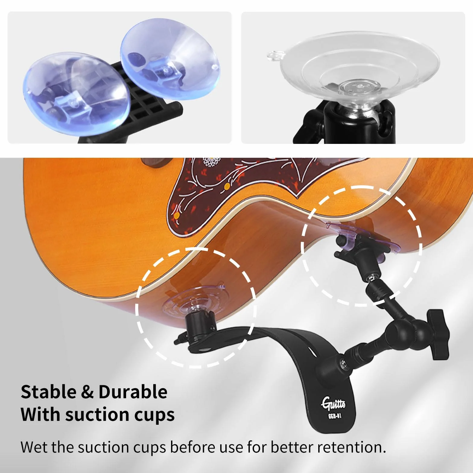 GUITTO Podpórka do Gitary Klasycznej – Ergonomiczny Stabilizator z Szybką Regulacją Kąta (System Blokady), Uniwersalna do Gitar Akustycznych z Lakierowaną Powierzchnią (GGR-01)