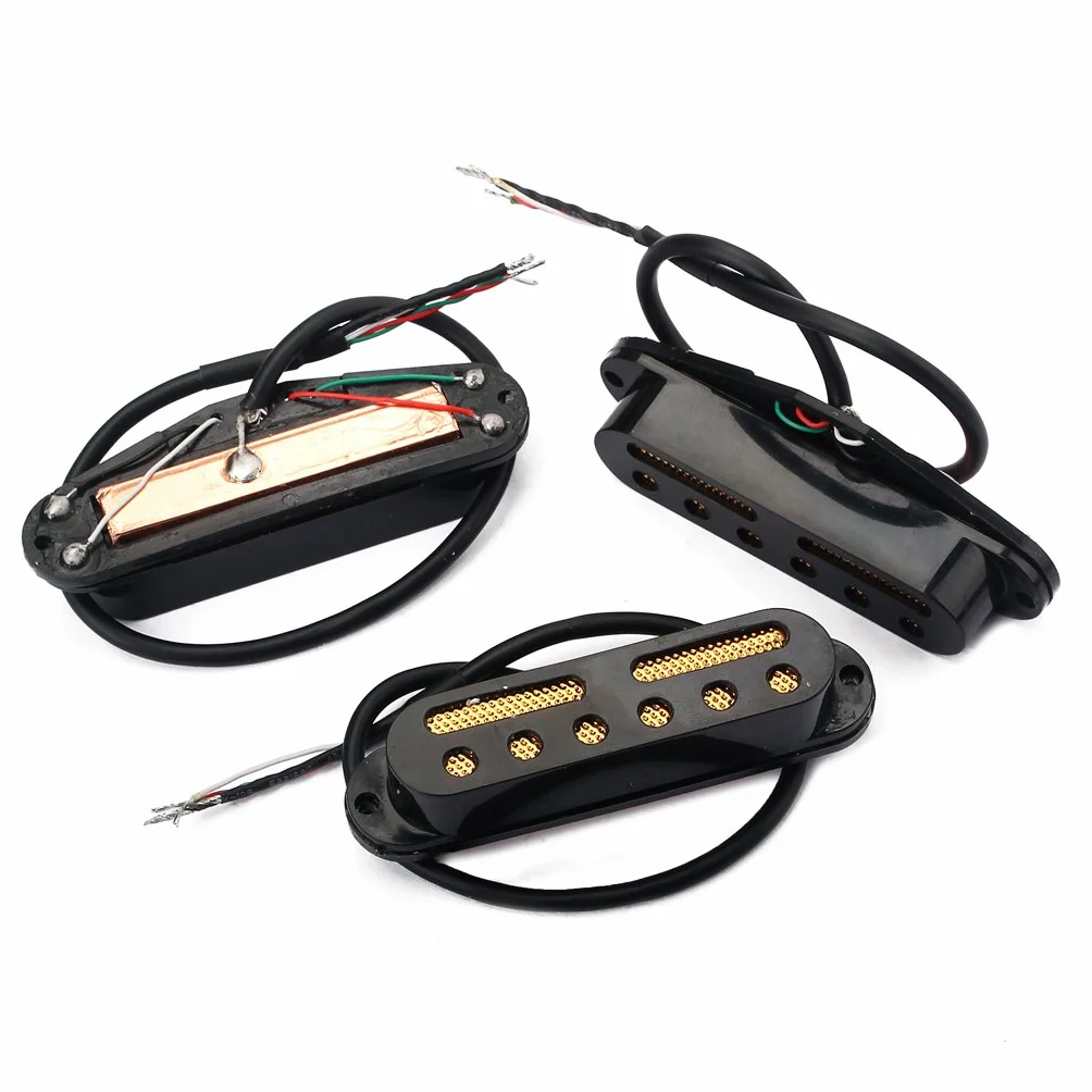 Alnicov SSS Standardowy zestaw przetworników z pojedynczą cewką, szyjka gitarowa/środkowy/mostkowy do gitary elektrycznej Strat Squier, czarny