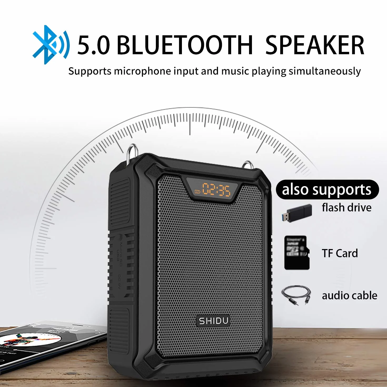 Wzmacniacz głosu, SHIDU 30W głośnik głosowy przenośny Bluetooth z bezprzewodowym mikrofonem UHF i przewodowym zestawem słuchawkowym IPX6 wodoodporny akumulatorowy system PA dla nauczycieli