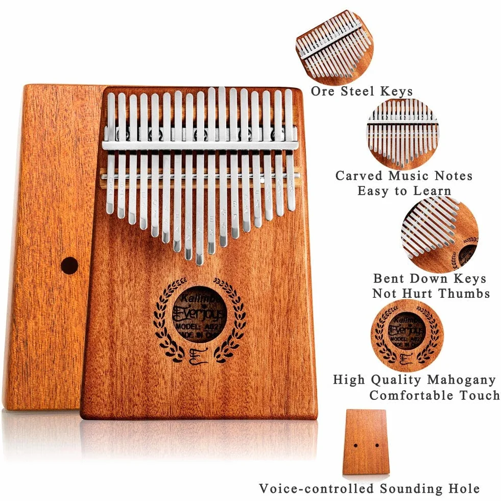 Kalimba pianino dla kciuków, 17 klawiszy, przenośne pianino Mbira do gry palcami, z etui ochronnym, śpiewnikiem umożliwiającym szybką naukę, wszystko w jednym zestawie