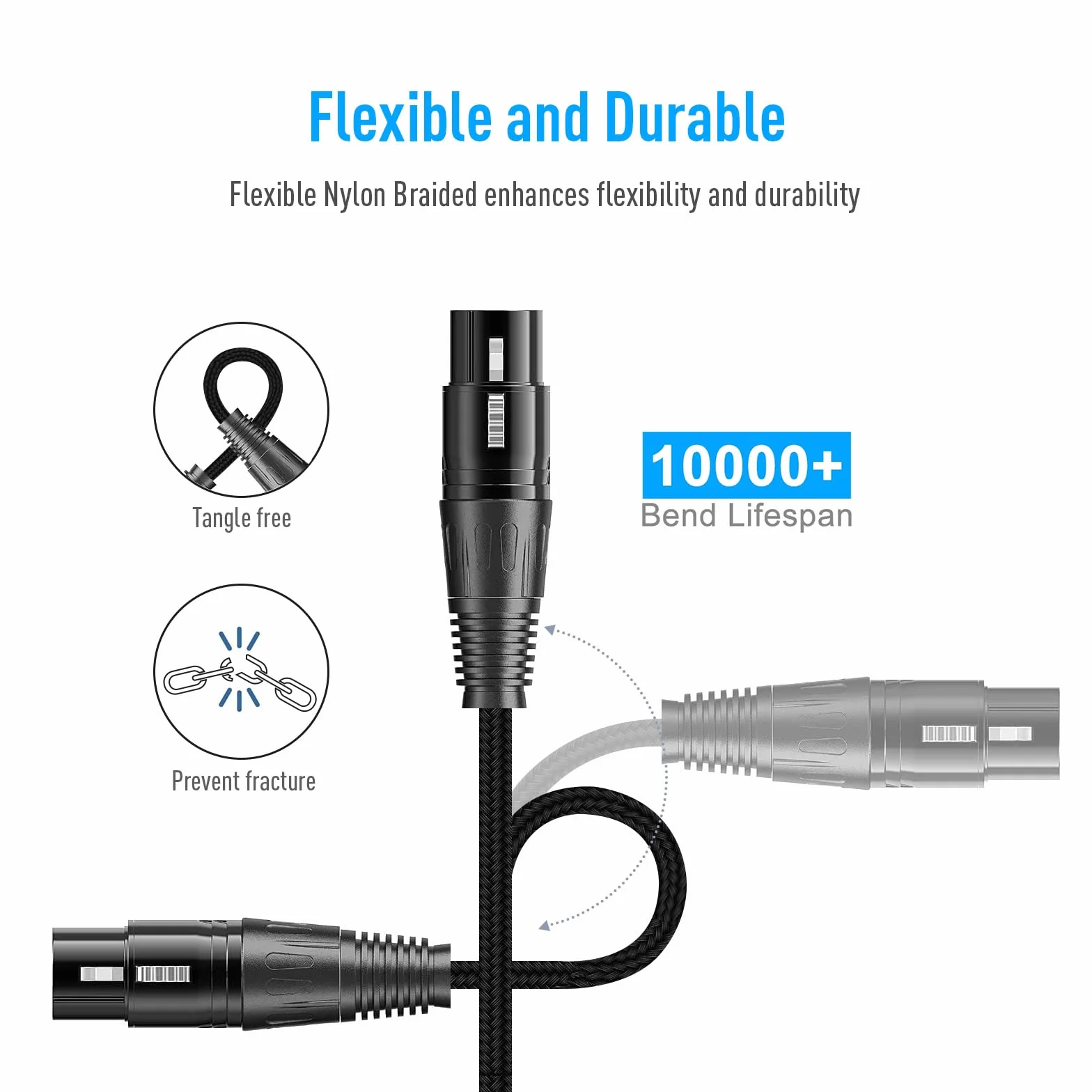 SONICAKE Kabel mikrofonowy XLR męski na żeński 3-pinowy w oplocie nylonowym do nagrywania w studiu i produkcji na żywo 3M czarny