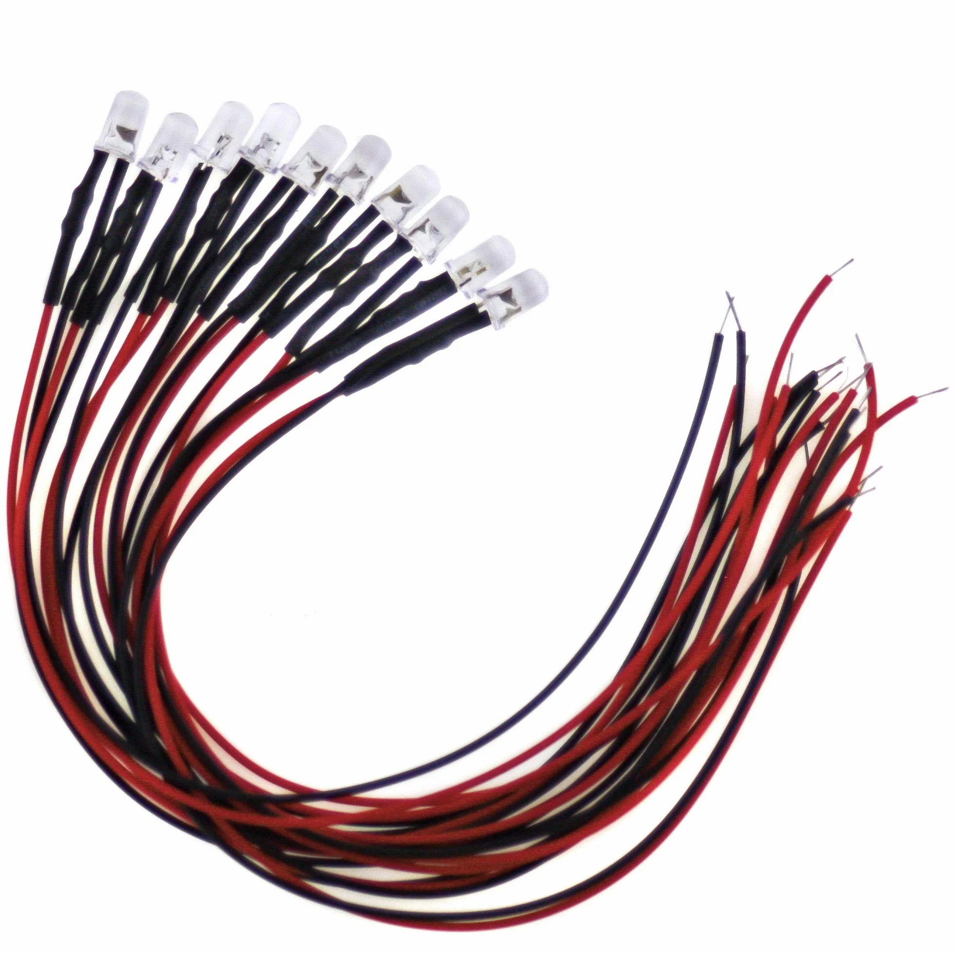 10 x 5 mm LED, 24 V, czerwony; z kablem przyłączeniowym 20 cm i wbudowanym opornikiem