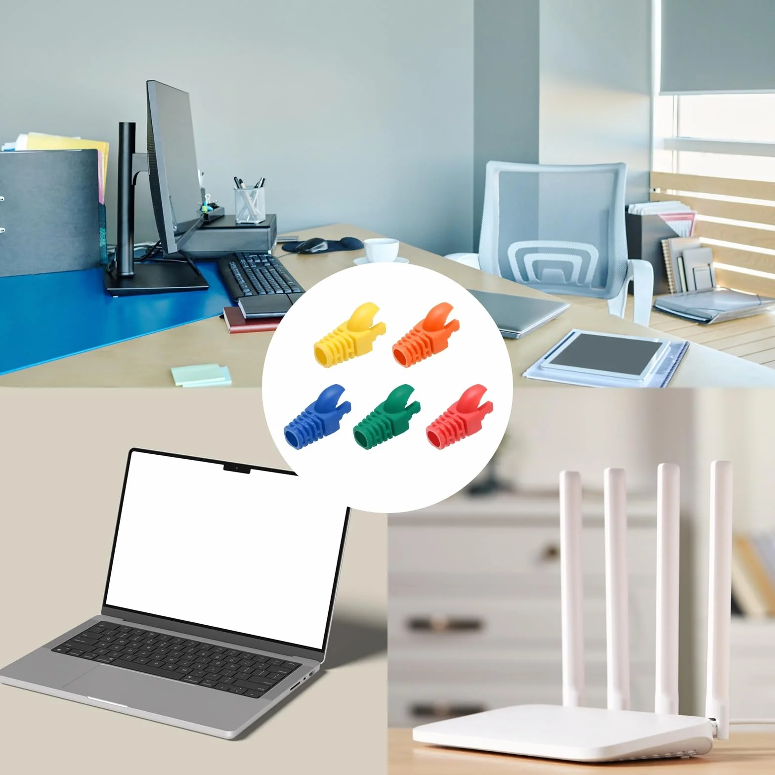 PATIKIL Złącze RJ45 pokrywa 50 szt. Cat5, Cat5E, Cat6, Cat7, kabel sieciowy do łodzi, osłona do laptopów, komputerów, routerów, inteligentnych kamer sieciowych, drukarek, 5 kolorów