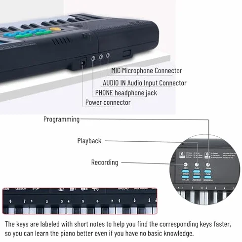Klawiatura Piano 61 Klawiszy Klawiatura Pianina Cyfrowego z Mikrofonem Kabel USB Podwójne Głośniki dla Dzieci Dorośli Początkujący