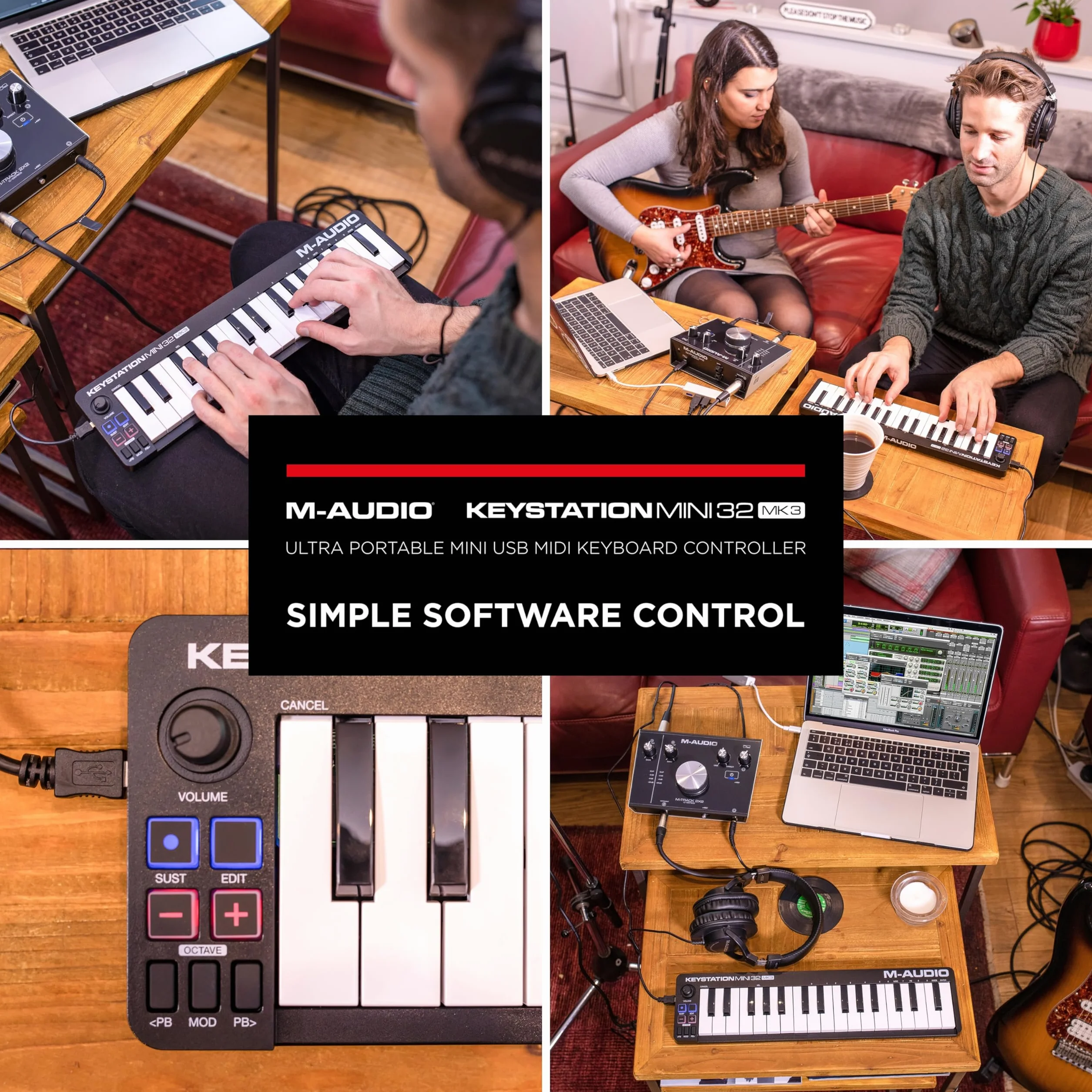 M-AUDIO Keystation Mini 32 MK3 przenośna klawiatura sterująca MIDI USB do produkcji muzyki w podróży z MPC Beats