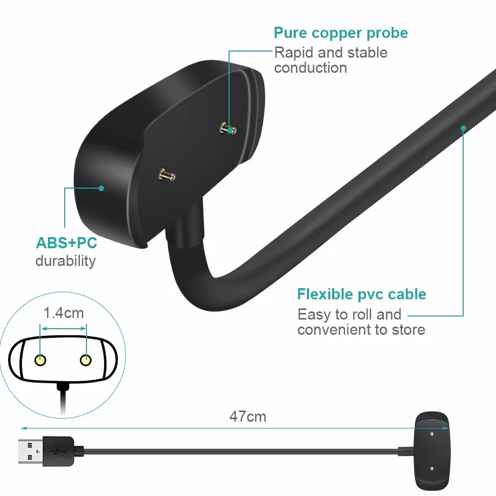 Ainiv Ładowarka Kompatybilna z Amazfit GTR 2 2e, GTS 2 2e, GTS2/GTS4 Mini, Pop, Bip 3 PRO, Bip U, T-Rex (Nie Do T-REX) - 2-Pinowy Kabel USB Do Ładowania 14 mm 60 cm