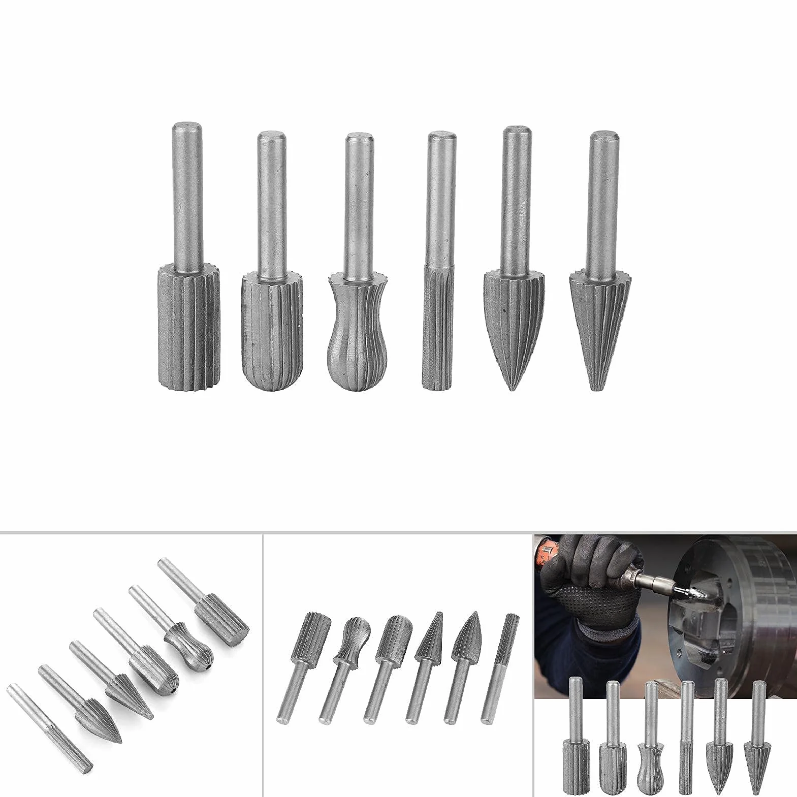 Frez ze stali wolframowej, 6 sztuk Zestaw frezów z węglika spiekanego obrotowy frez z węglika wolframu, pilnik do drewna, 6 mm, polerowanie metalu, narzędzie do wiercenia