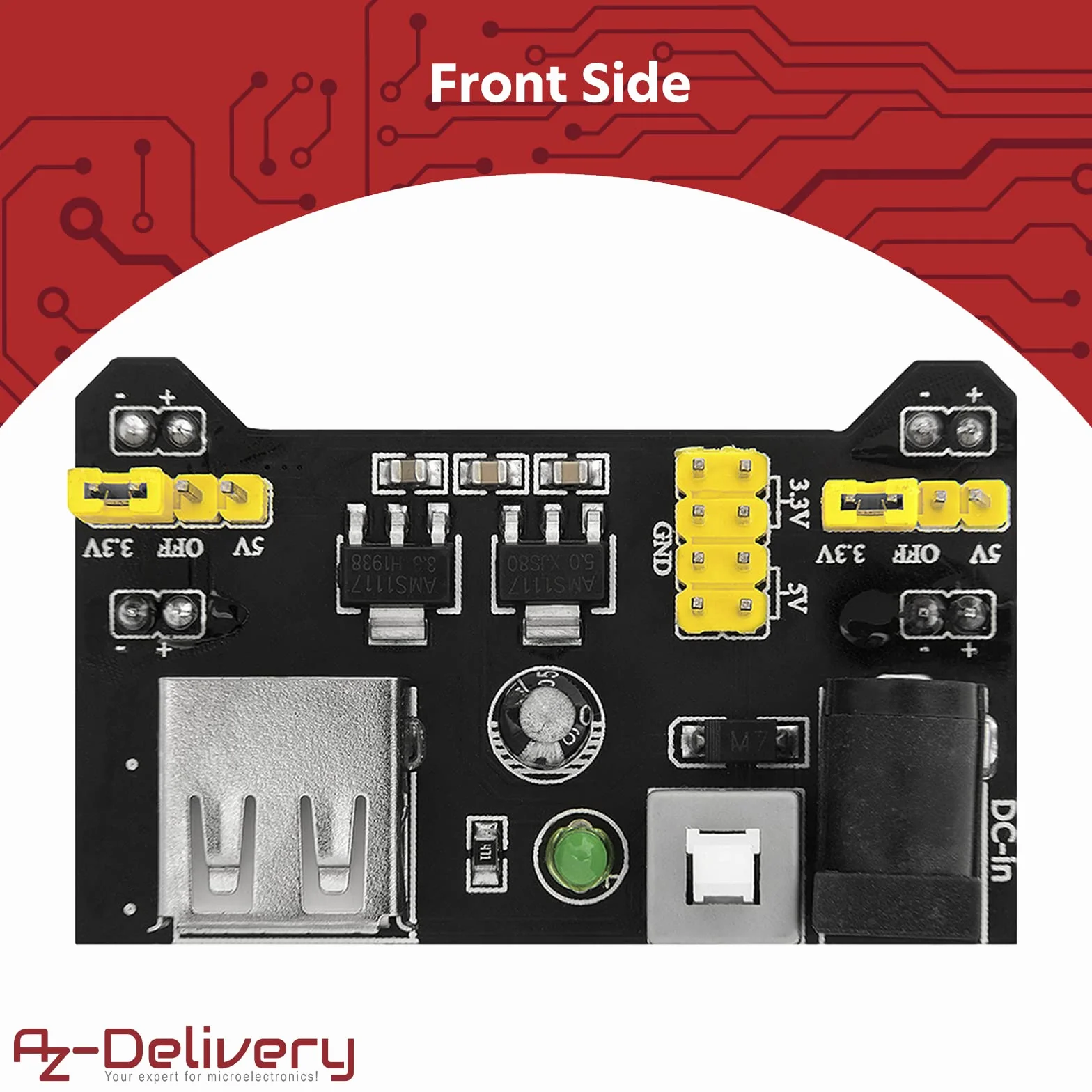 AZDelivery MB102 Breadboard Power Supply Adapter Power Supply Module 3.3V/5V kompatybilny z Arduino i Raspberry Pi w tym e-Book!