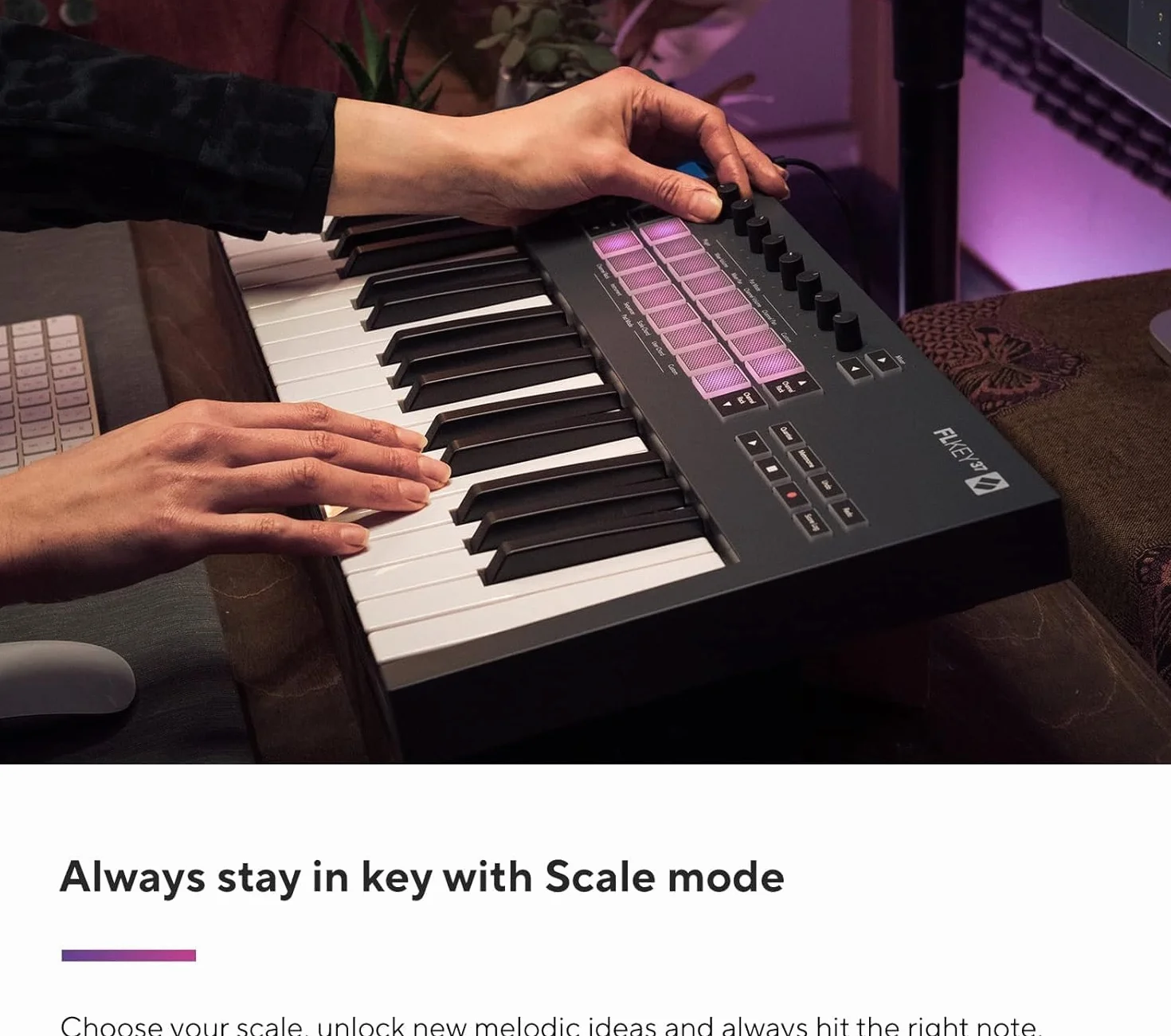 Novation FLkey 37 MIDI Kontroler Klawiatury, bezproblemowa integracja z FL Studio, tryb Chord i Scale Wszystkie programy potrzebne do produkcji muzyki.