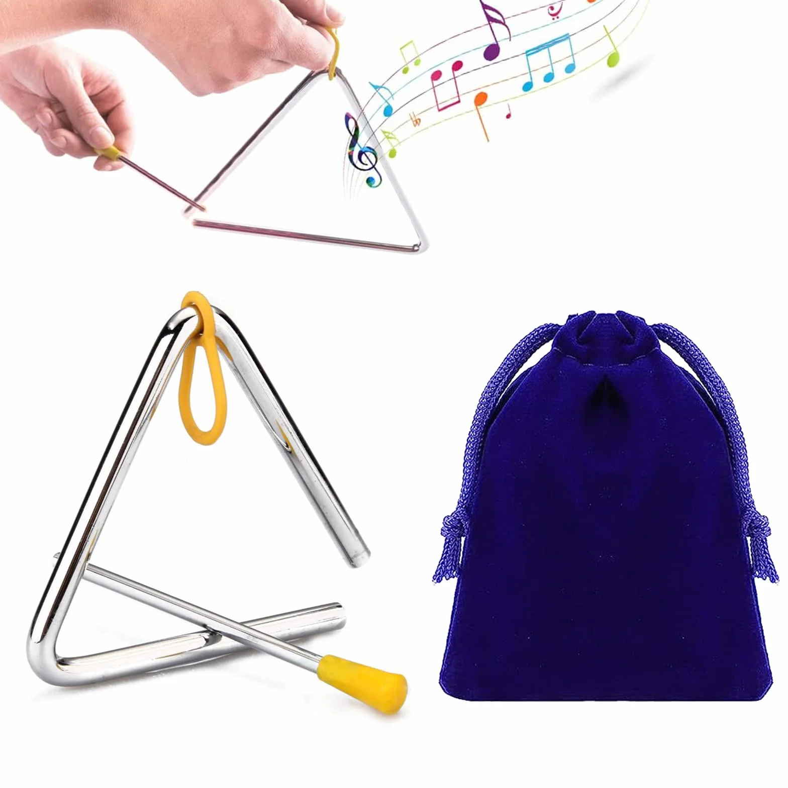 Trójkątny, Trójkątny instrument muzyczny, Instrument perkusyjny z trzepaczką, wczesna edukacja muzyczna, 12.5cm