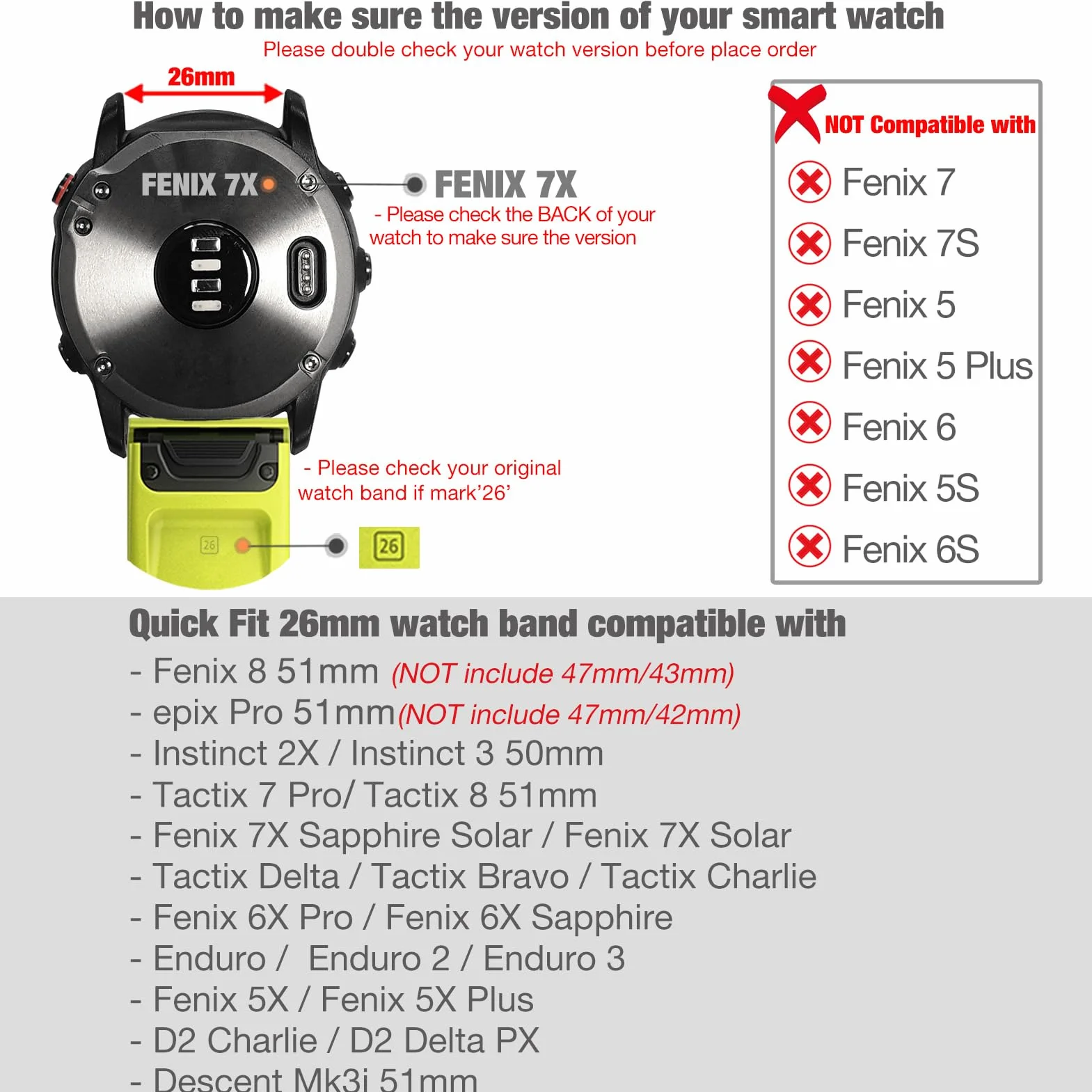 YOOSIDE taktyczna nylonowa bransoletka do zegarka Garmin Fenix 7X / Fenix 6X / Fenix 5X / Enduro 2, QuickFit, 26 mm, pleciony nylonowy pasek na nadgarstek do Tactix 7 Pro, Descent Mk2, QuickFit 26mm