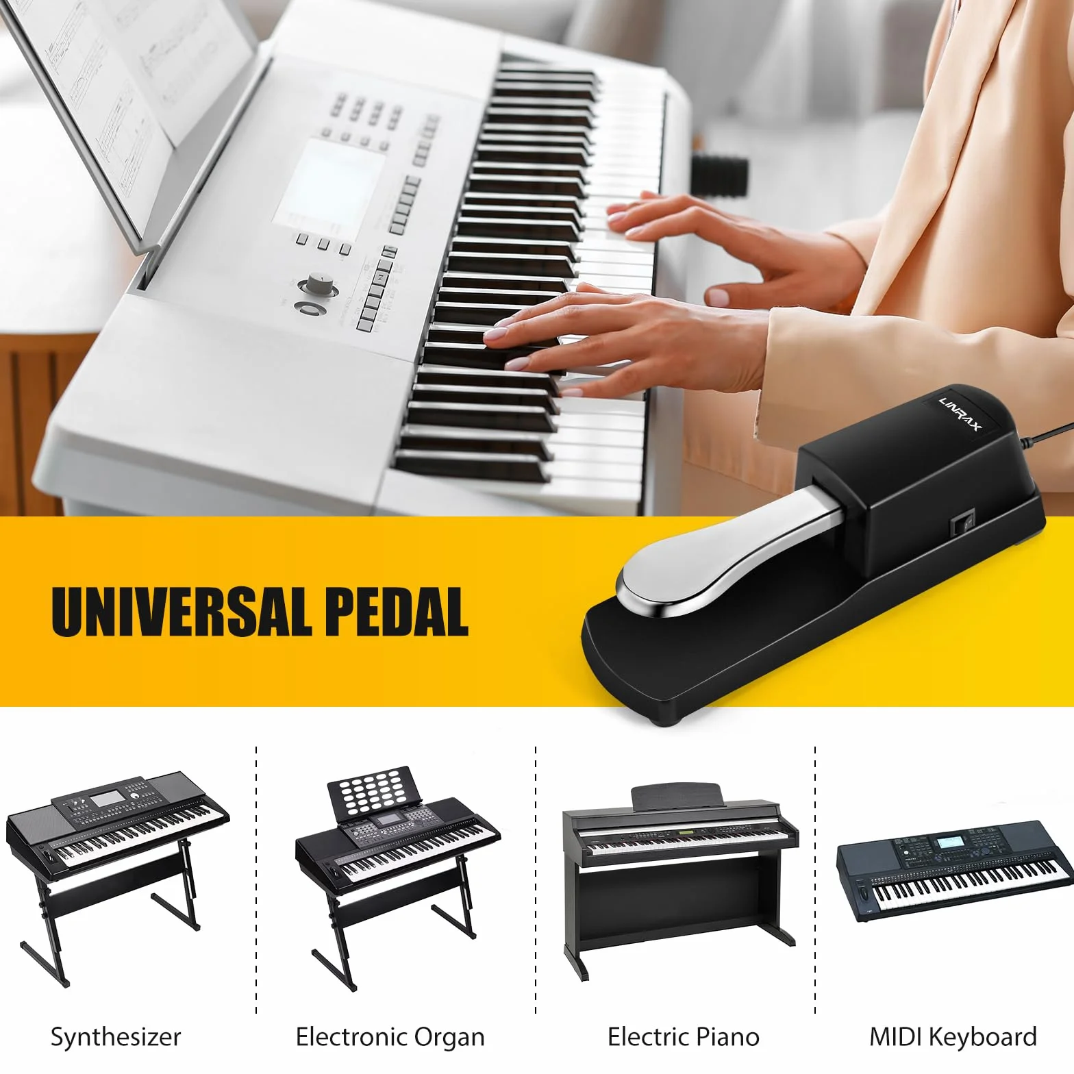 LP1 Pedał Sustain, Uniwersalny Pedał Klawiatury z Przełącznikiem Polaryzacji, Pedał Fortepianu, Sustain Pedał Nożny do Pianino Cyfrowe, Fortepian Cyfrowy, Klawiatur MIDI, Syntezator