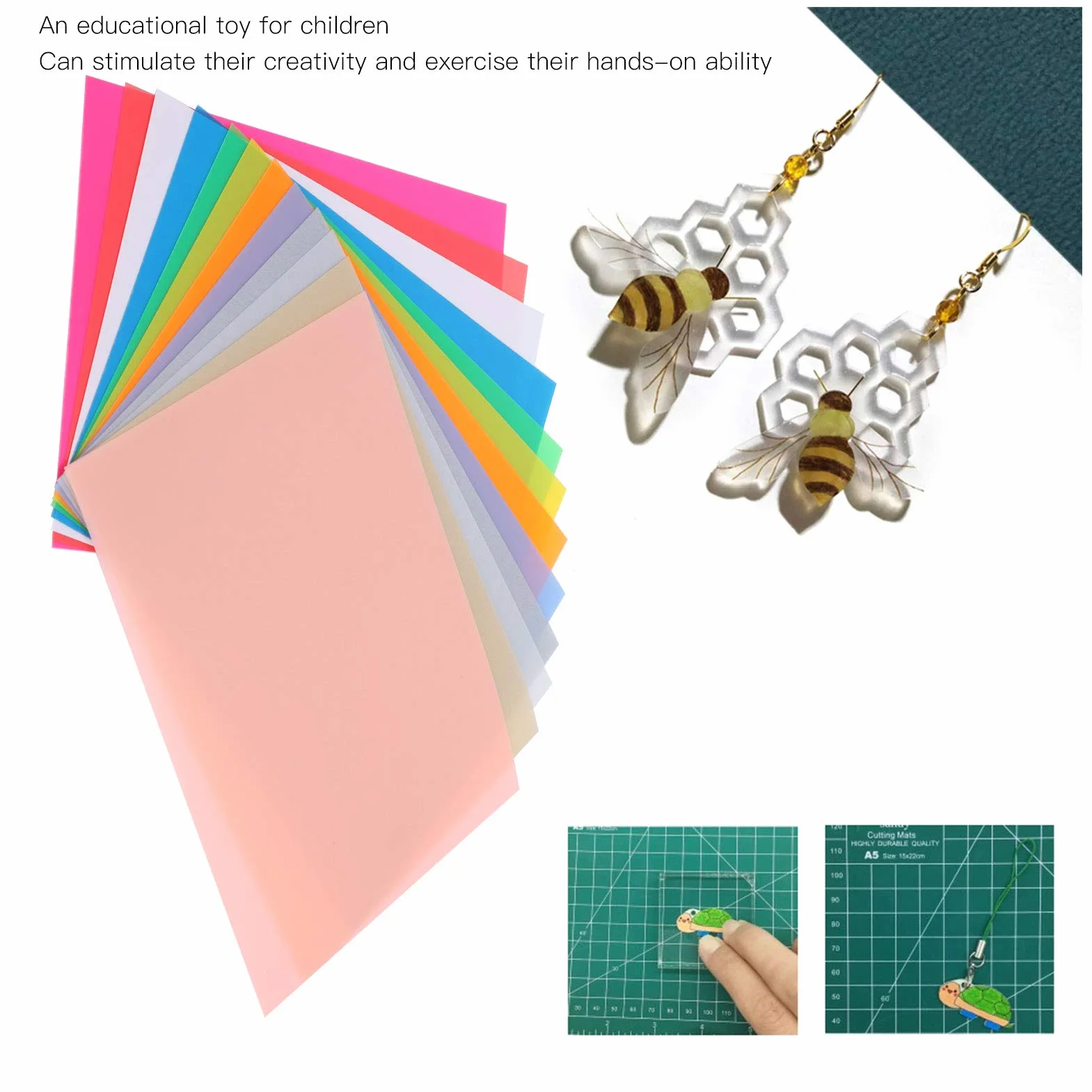 Arkusze Folii Termokurczliwej, 12 Sztuk Kolorowe Folie Termokurczliwe Papiery DIY Brelok Ręcznie Robione Akcesoria 14.5x20cm