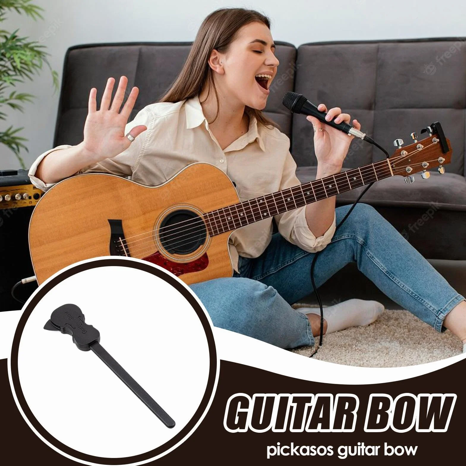 Guitar Bow, Pick Bow Acoustic, 7,67 x 1,85 Różowy Sandpaper Cloth, przenośne narzędzie wydajności dla entuzjastów muzyki Początkujący Profesjonaliści Gracze Ćwiczenia Sesje