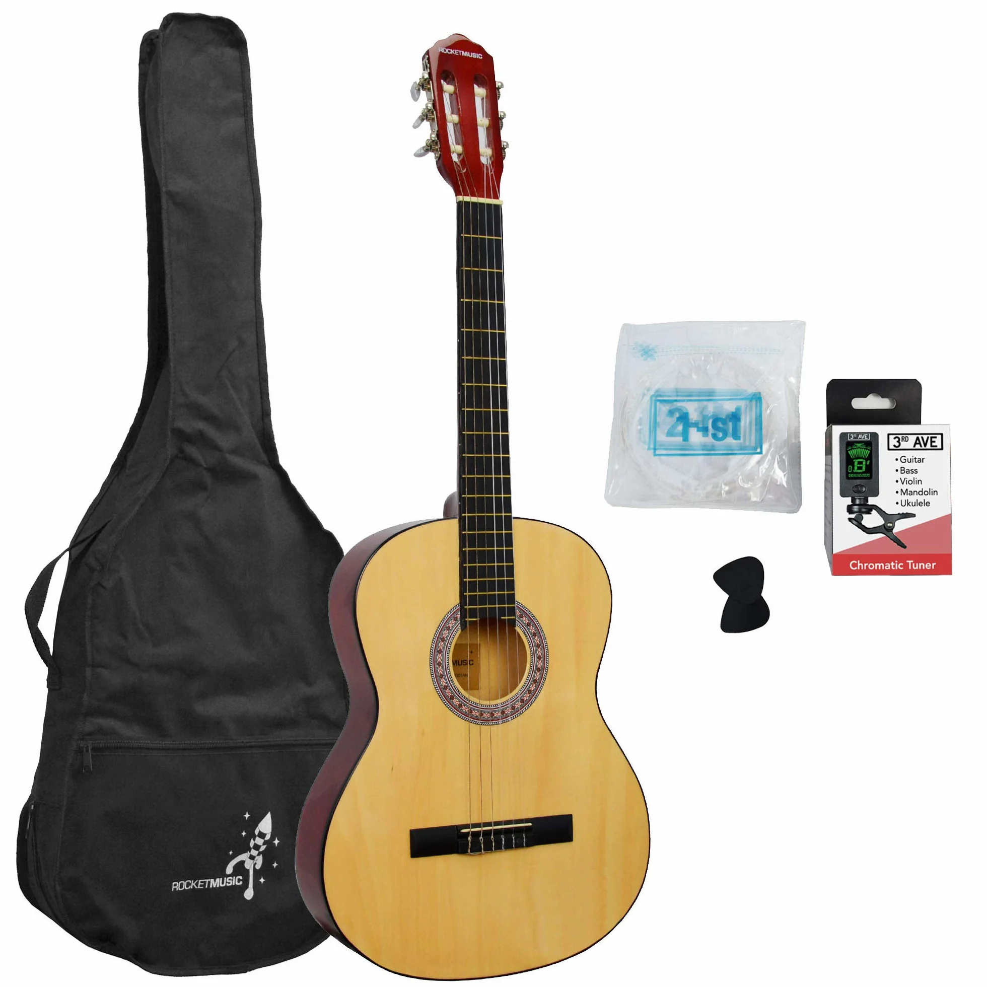 Rocket CG44PACK Zestaw z Gitarą Klasyczną, Drewno/Czarny, Rozmiar 4/4