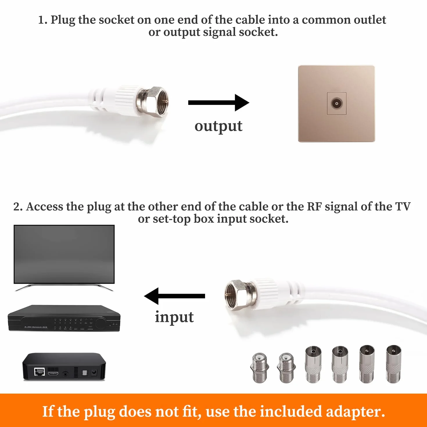 2m 75 Ohm RG6 Kabel Koncentryczny, F Męski do F Męski Szybki Kabel Antenowy RG6 TV, z 6 Sztuk Łączników Przedłużających, do Dekodera, TV, Satelity, Routera Cyfrowego