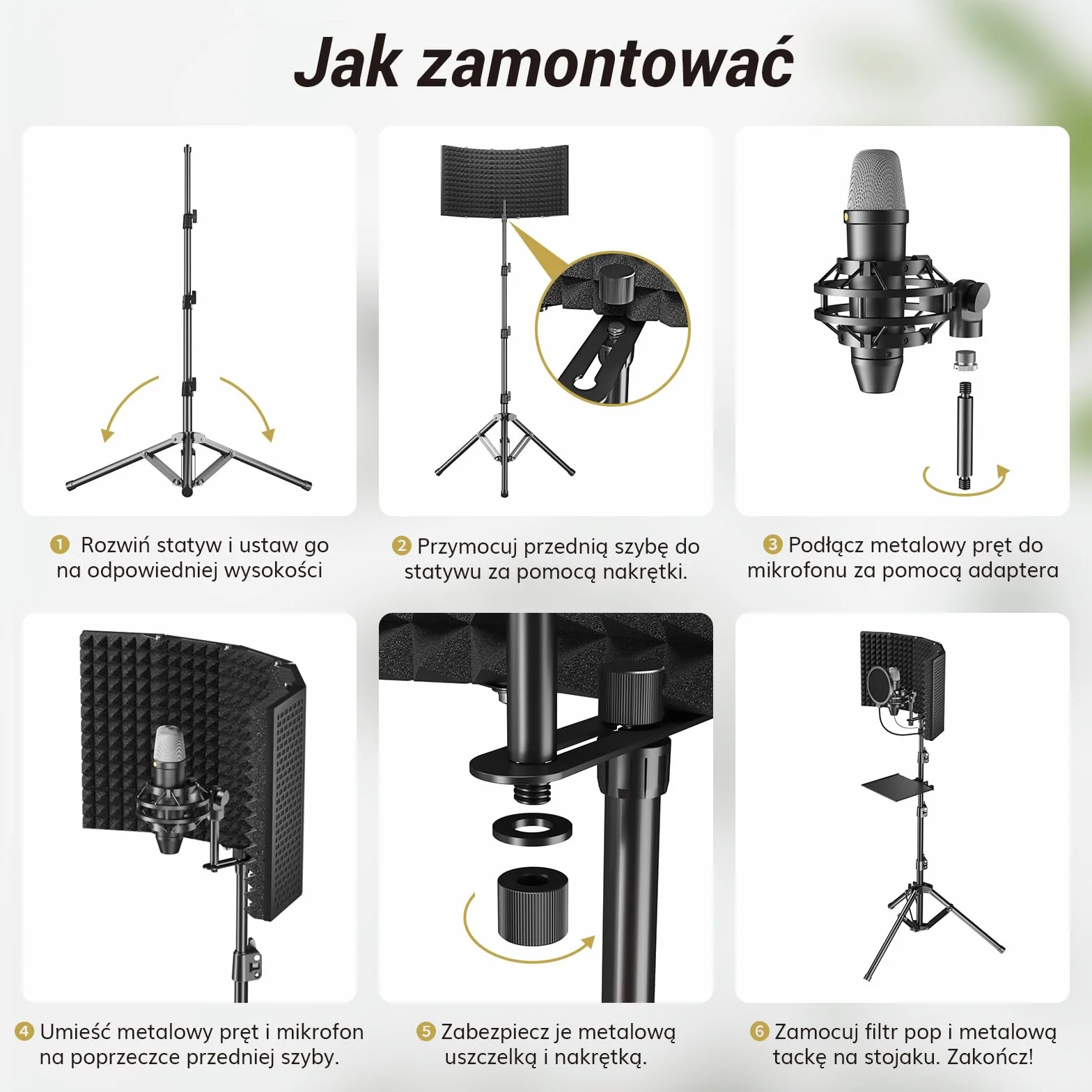 TONOR Zestaw Osłon Izolacyjnych do Mikrofonu, Osłona z Pianki Absorpcyjnej o Wysokiej Gęstości z Filtrem Pop i Statywem, Składana Konstrukcja, Nagrywania, Podcastów