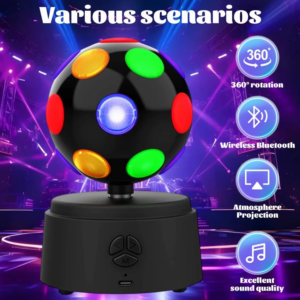 Kula dyskotekowa, obracająca się kula dyskotekowa 360 stopni, 11" z wielokolorowymi diodami LED, oświetlenie dyskotekowe 3D – obsługuje połączenie Bluetooth, wysoka kompatybilność, efekt dźwięku