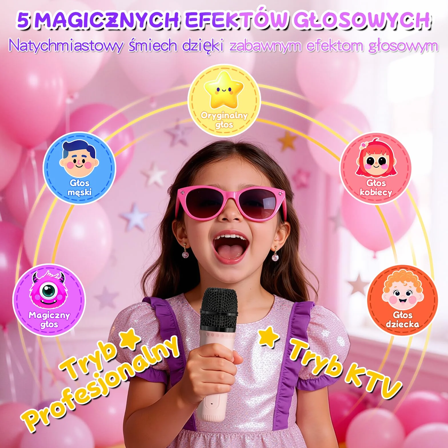 Mini Karaoke dla Dzieci i Dorosłych, 7 Trybów Efektów Dźwiękowych 6 Trybów Podświetlenia, Przenośny Głośnik Bluetooth z 2 Mikrofonami Bezprzewodowymi, Prezenty Świąteczne i Urodzinowe