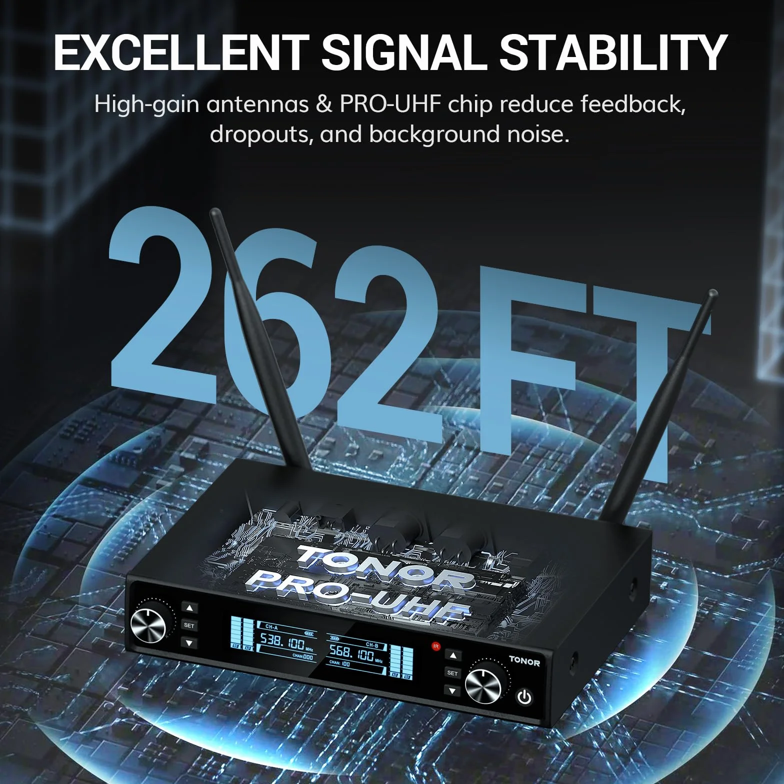 TONOR Bezprzewodowy System Mikrofon Ręczny Inalambrico, Zasięg UHF 80m, 2 * 100 Mikrofony Stabilną Transmisją Karaoke, Slub, Impreza, Kościół, Czytanie, Regulowana Głośność, Szybkie Wyciszenie, TW520