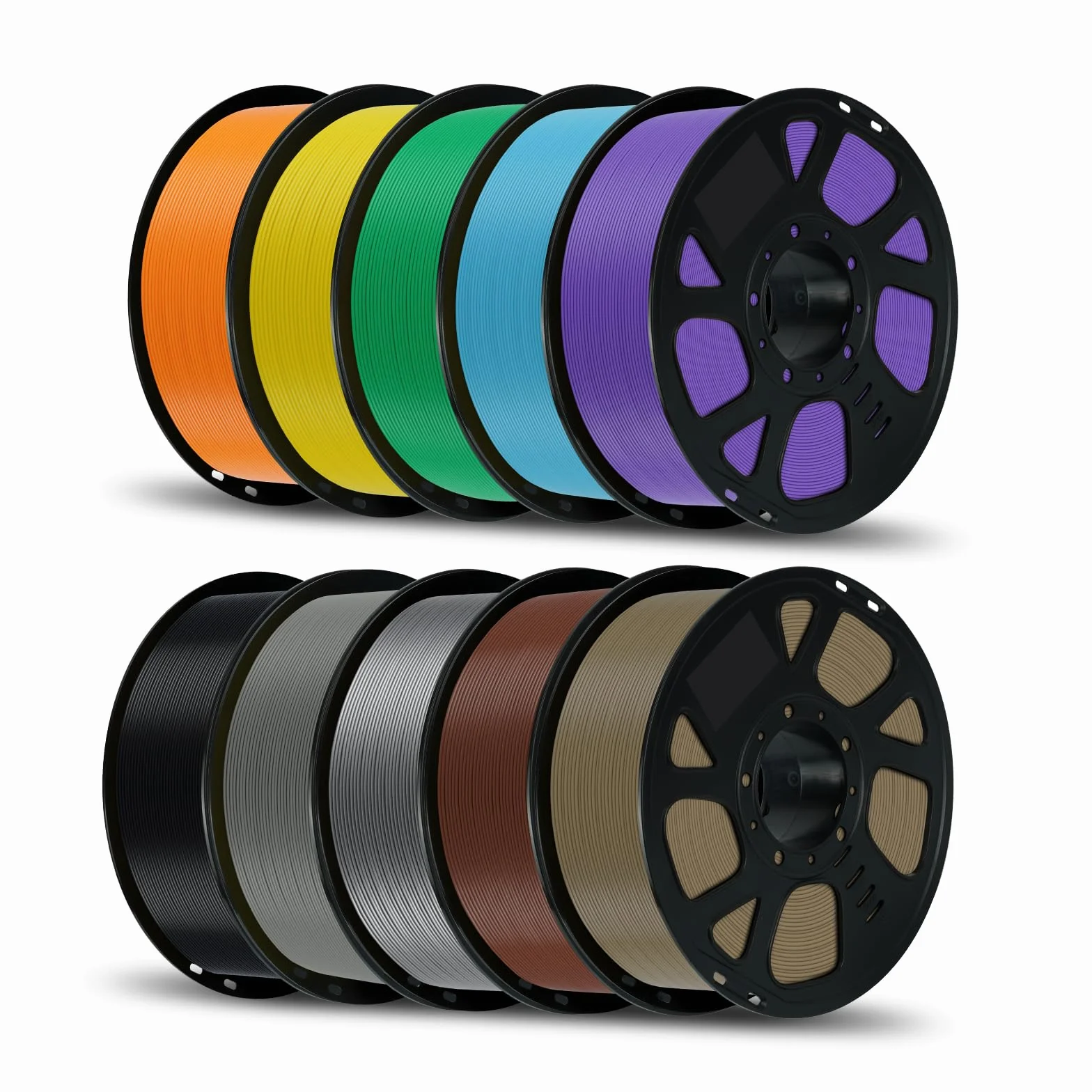 Kingroon Filament PLA 10 kg 1,75 mm, 10 szpul filamentu do drukarki 3D 1 kg, wielokolorowe opakowanie (czarny brązowy, szary, żółty, zielony, fioletowy, srebrny, błękitny, dynia, pomarańczowe drewno