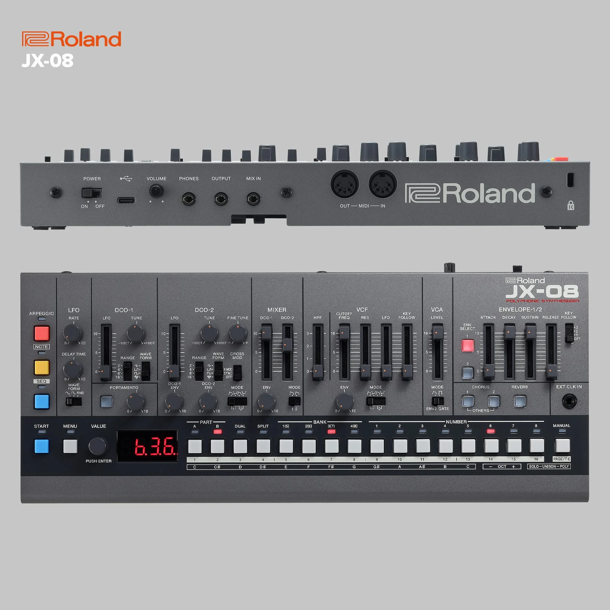 Syntezator Roland Boutique JX-08 – Kompaktowa, Nowoczesna Reedycja Legendarnego Roland JX-8P z 1985 roku z Nowymi Efektami, Sekwencerem Polifonicznym i nie tylko – Lekkie, Mobilne