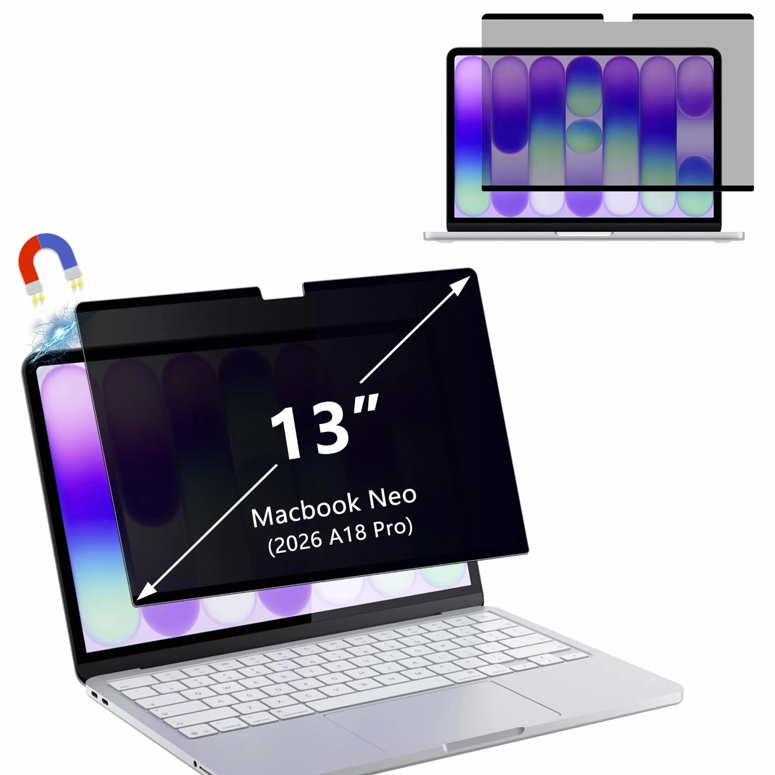 Magnetyczna folia prywatności do Macbook Neo 13 cali (2026 A18 Pro), Mac Laptop Privacy Screen ochrona ekranu 13", Anti-Peep filtr niebieskiego światła, zdejmowana ochrona wyświetlacza