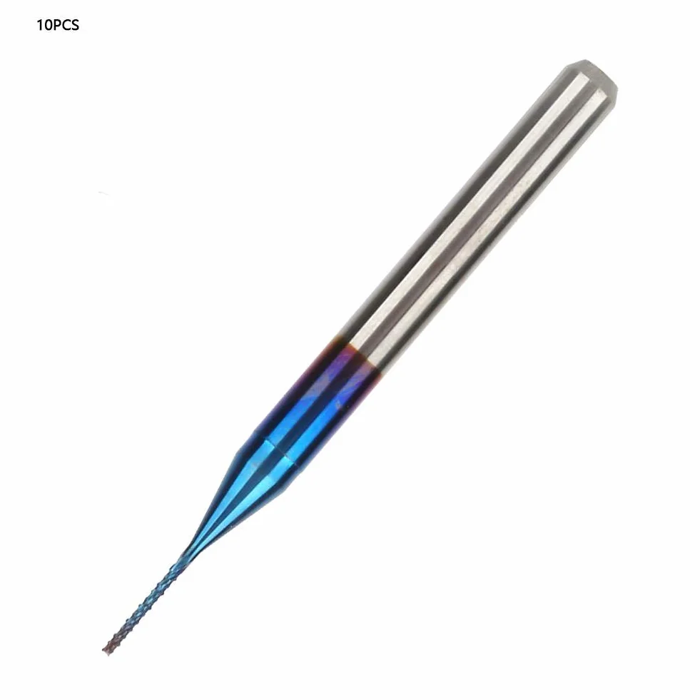 Zestaw frezów z węglika wolframu, 10 sztuk, 0,5 mm, do obróbki CNC, PCB, formy, tworzywa sztucznego, miedzi