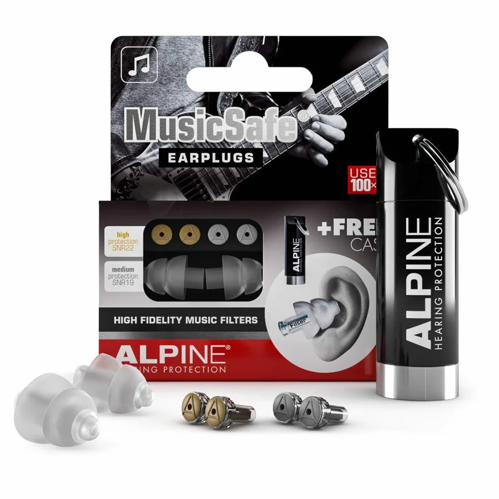 Alpine MusicSafe zatyczki do uszu ochrona słuchu dla muzyków - 2 różne zestawy filtrów i akcesoria, aby poprawić wrażenia z tworzenia muzyki - hipoalergiczne i wielokrotnego użytku zatyczki do uszu