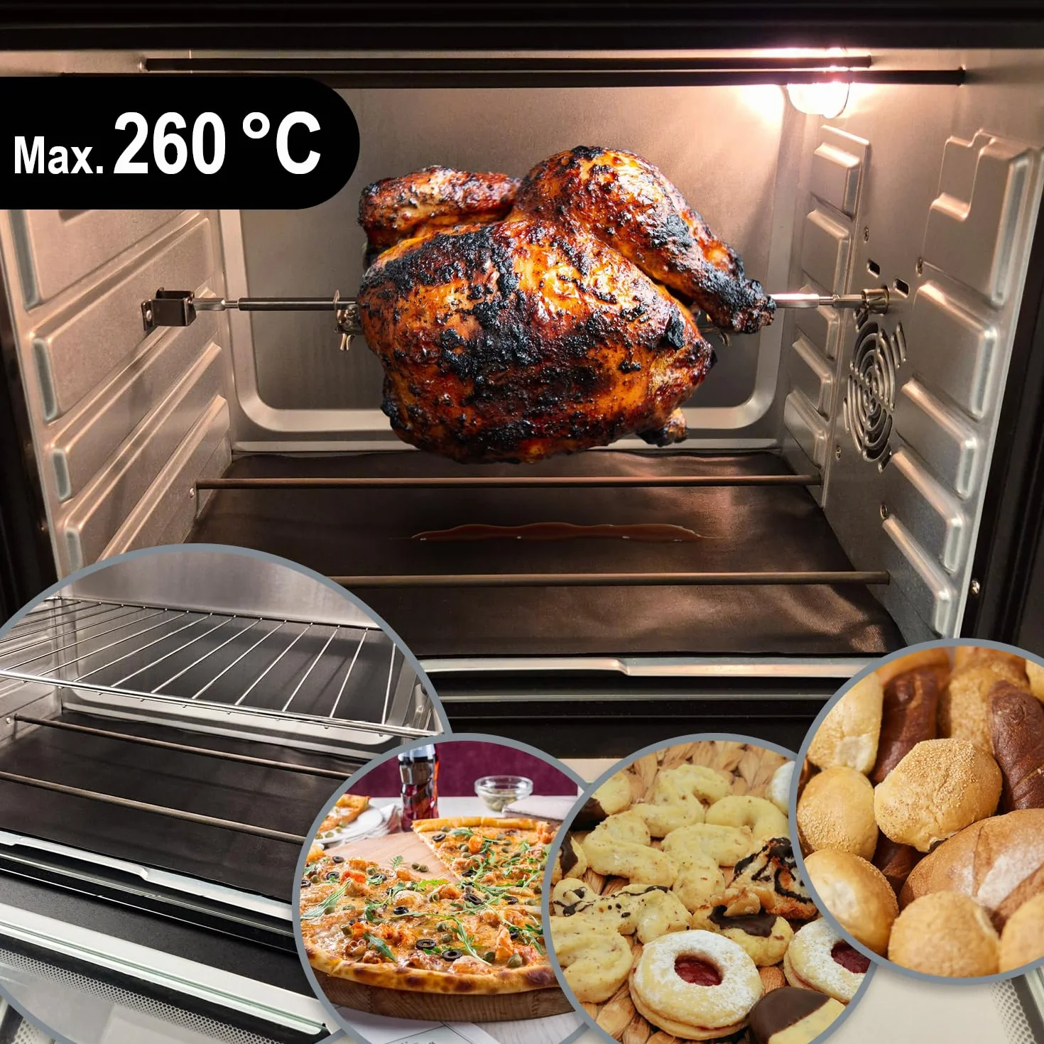 COM-FOUR® 2x Papier do pieczenia wielokrotnego uzytku - do piekarnika do 260°C - folia do pieczenia z obustronna powloka nieprzywierajaca - 33 x 40 cm (czarny)