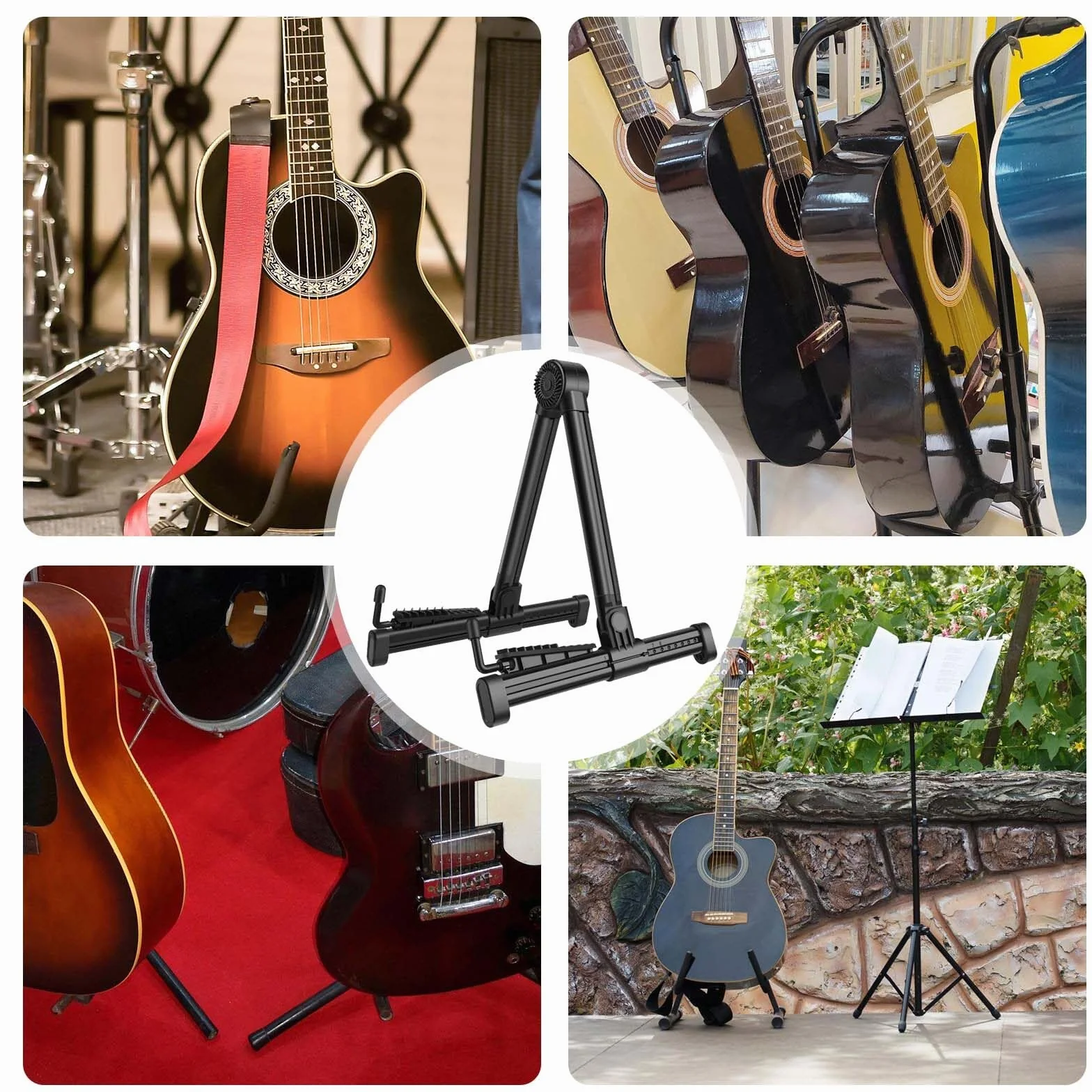 Stojak na gitarę, składany stojak na gitarę, przenośna rama A, regulowany stojak na gitarę, uniwersalny stojak w kształcie litery A, czarny stojak na gitarę, akcesoria do gitary akustycznej,
