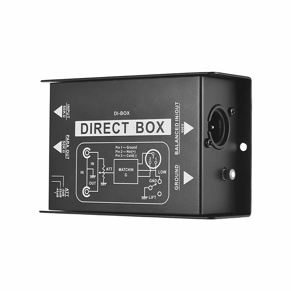Profesjonalny jednokanałowy pasywny DI-Box Direct Injection Audio Box zrównoważony i niewyważony konwerter sygnału z interfejsami XLR TRS do gitary elektrycznej basowej występów na żywo, di box