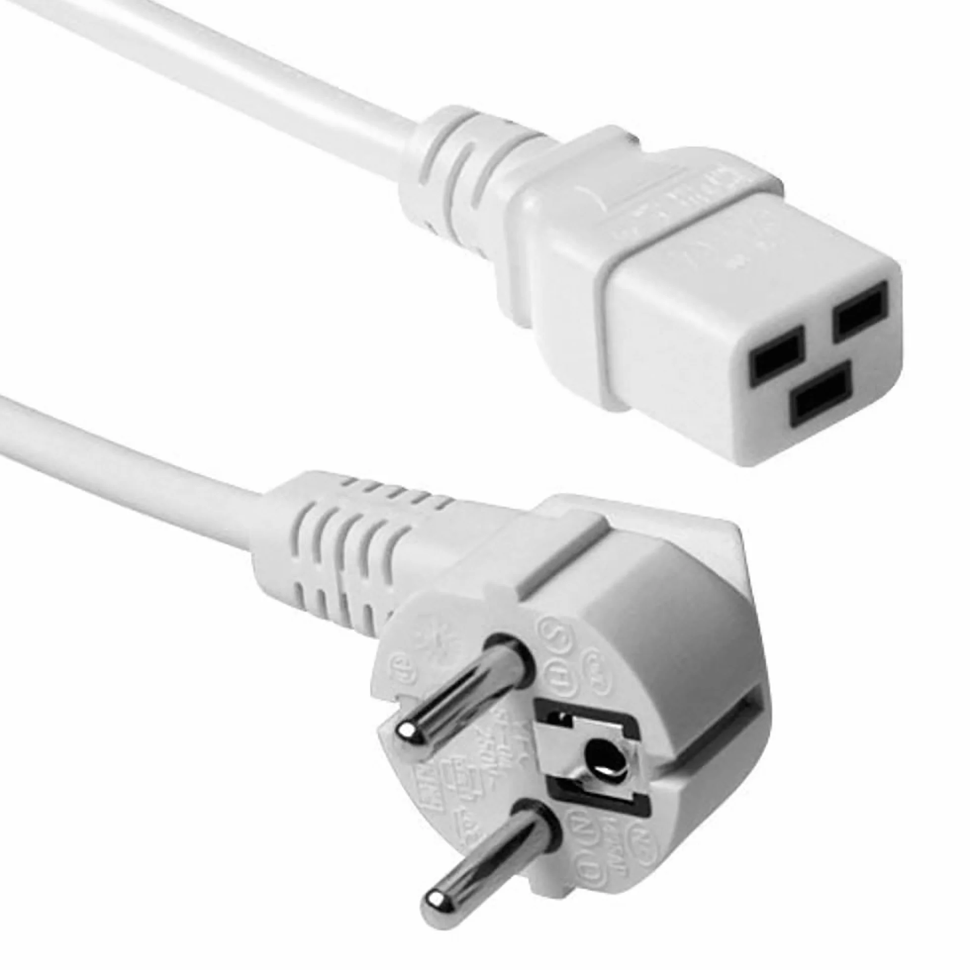 ACT Kabel do urządzeń zimnych, 1,2 m, kabel C19, kabel zasilający, CEE 7/7 na C19 – kątowy styk ochronny – AK5414 biały