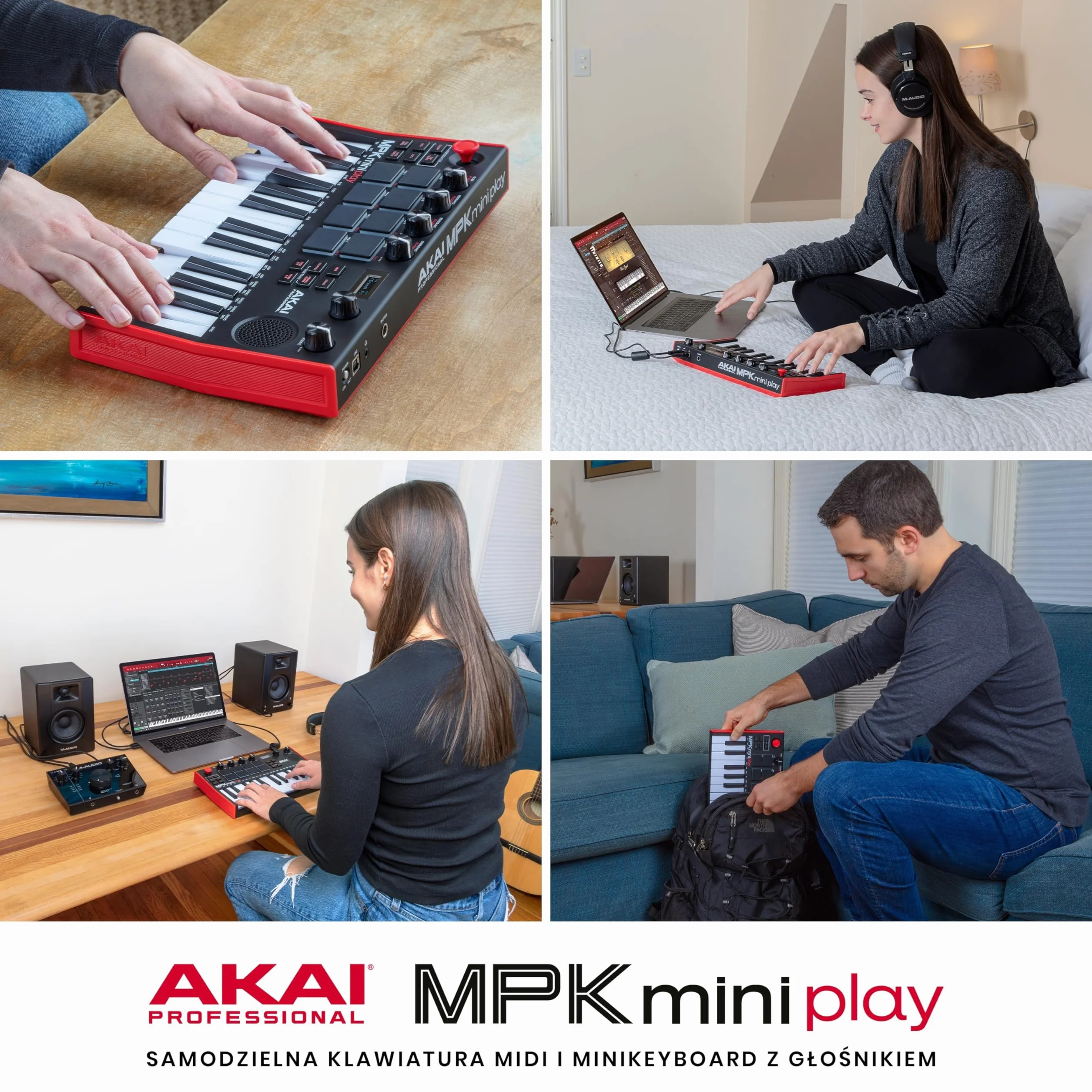 Akai Professional MPK Mini Play MK3 – klawiatura sterująca MIDI z wbudowanym głośnikiem i brzmieniami, dynamiczną klawiaturą, padami MPC, pakietem oprogramowania oraz pakietem Native Instruments