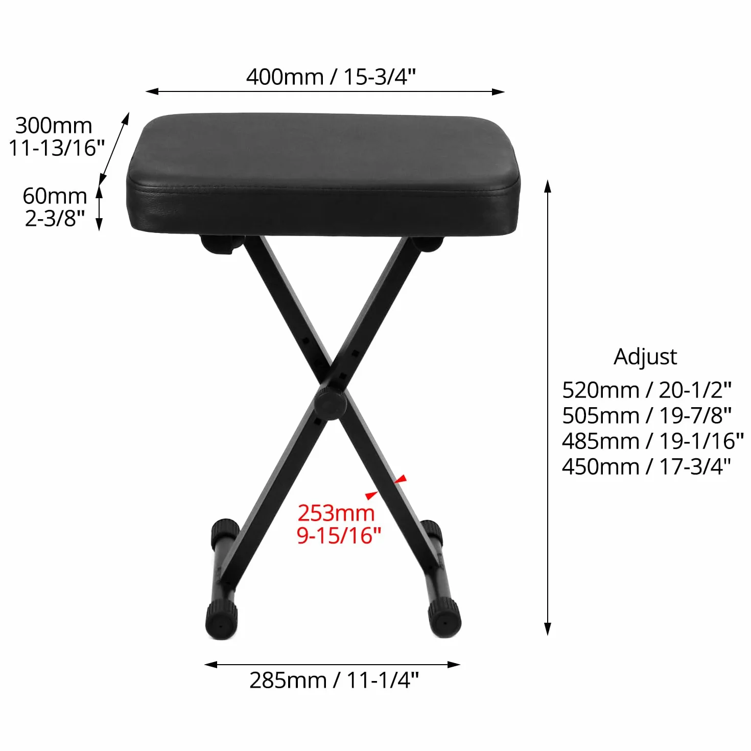 QWORK Regulowany stołek na pianino, składany z wyściółką 6 cm, regulacja wysokości 40-50 cm