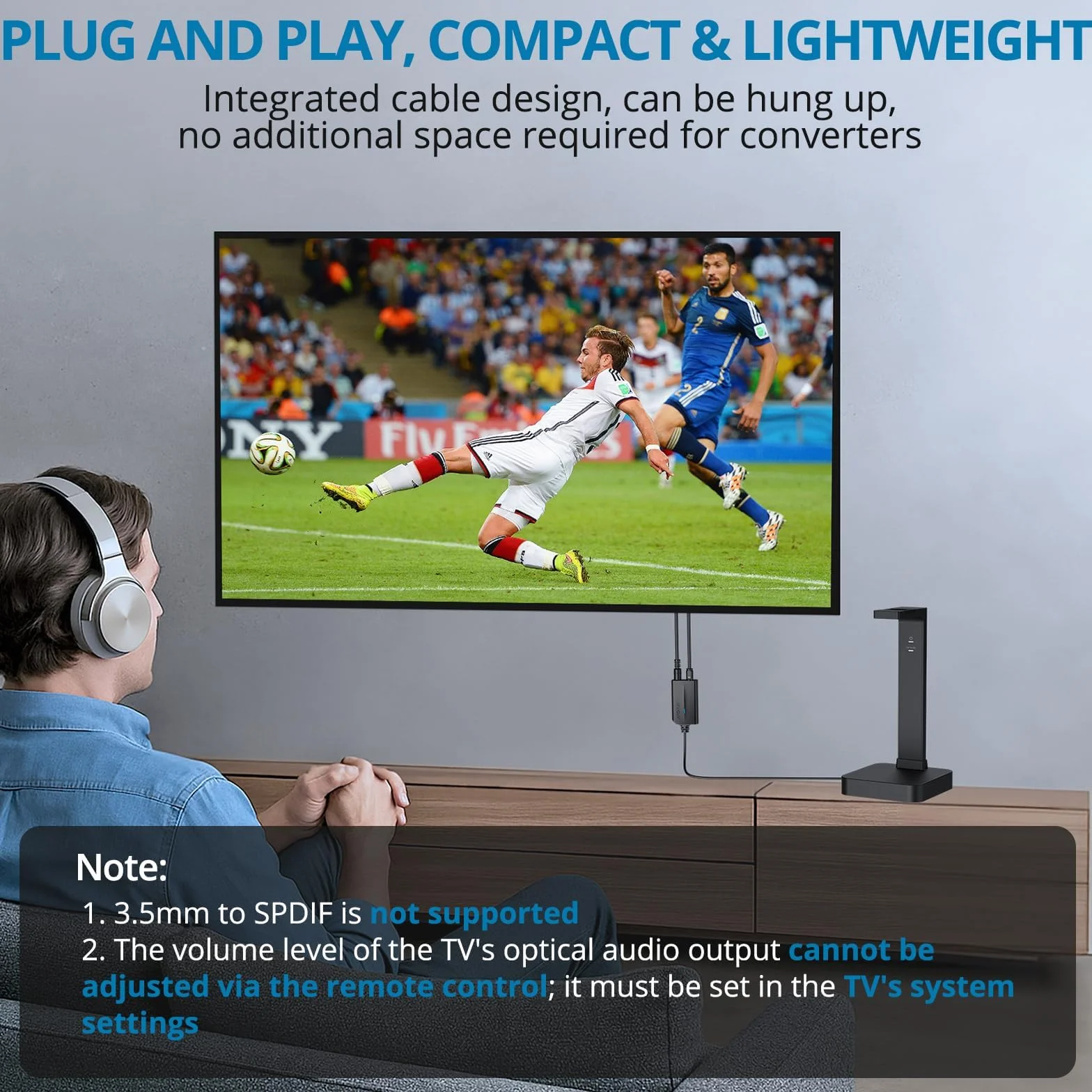 AUTOUTLET Konwerter DAC SPDIF 192 kHz na 3,5 mm, optyczny adapter audio Toslink cyfrowy na analogowy do telewizora HD, Blu-Ray, konsol do gier