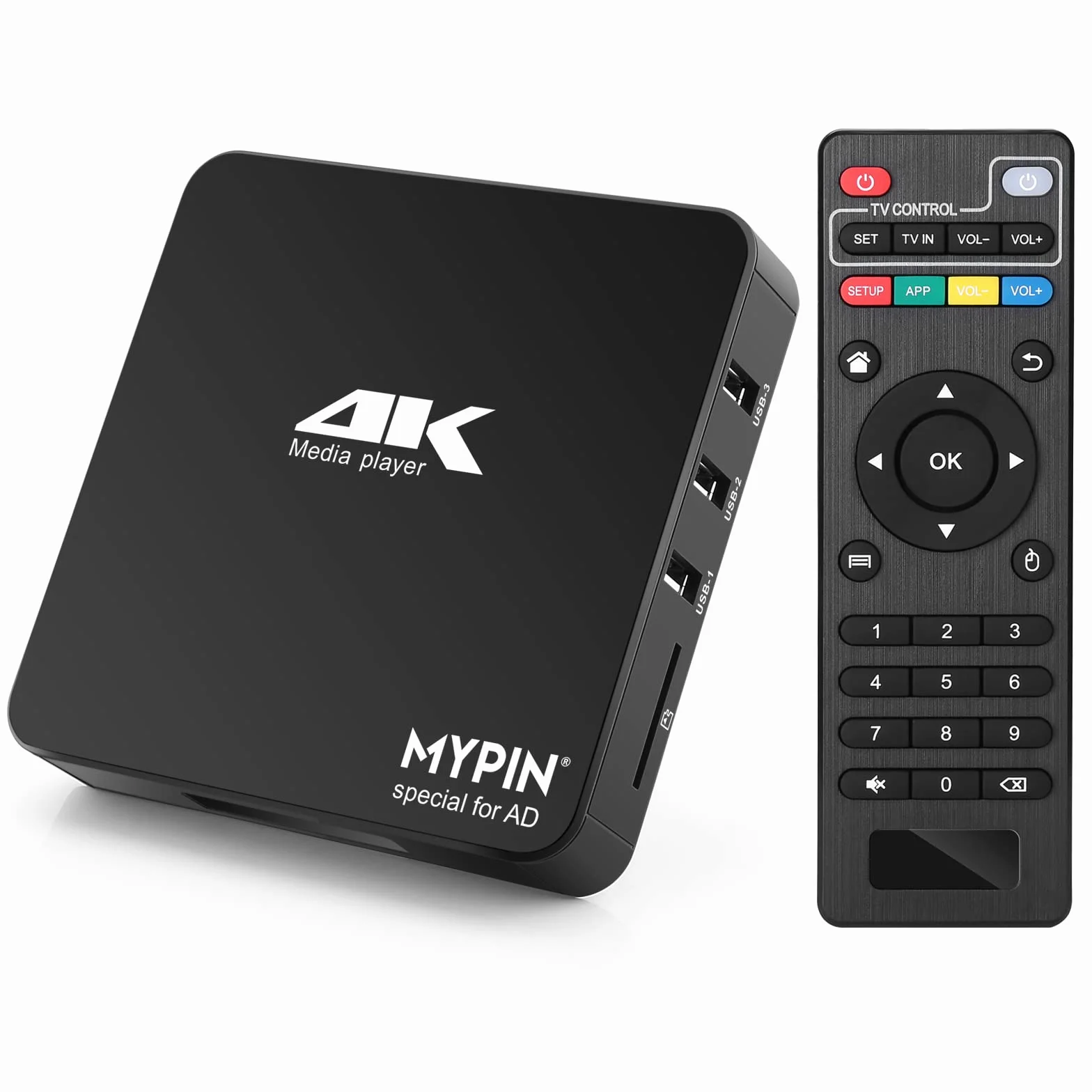 MYPIN Odtwarzacz multimedialny 4K 60 Hz obsługuje dysk twardy 8 TB HDD/256G USB/karta SD z wyjściem HDMI/AV do HDTV/PPT MKV AVI MP4 H.265 - obsługuje napisy reklamowe/timing