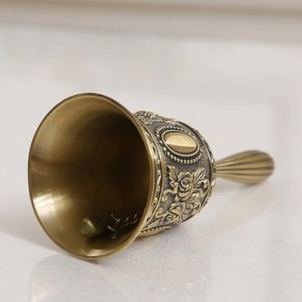 Alnicov Mosiężny dzwonek ręczny, vintage metalowy dzwonek ślubny dzwonek świątyni (brązowy)