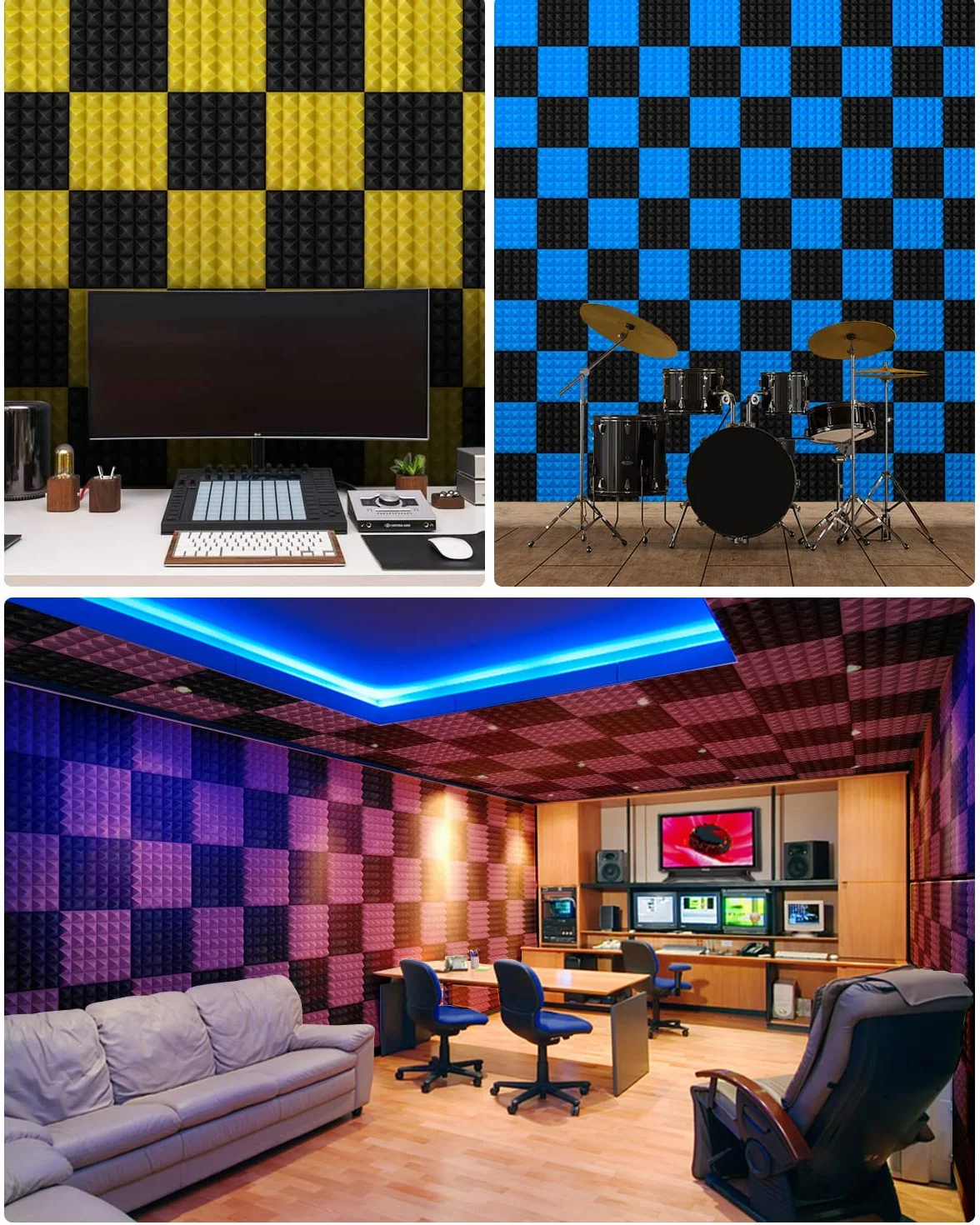 Soundsbay 12 sztuk Pianka akustyczna 30 x 30 x 5 cm Panele akustyczne do podcastów, studiów nagraniowych, biur