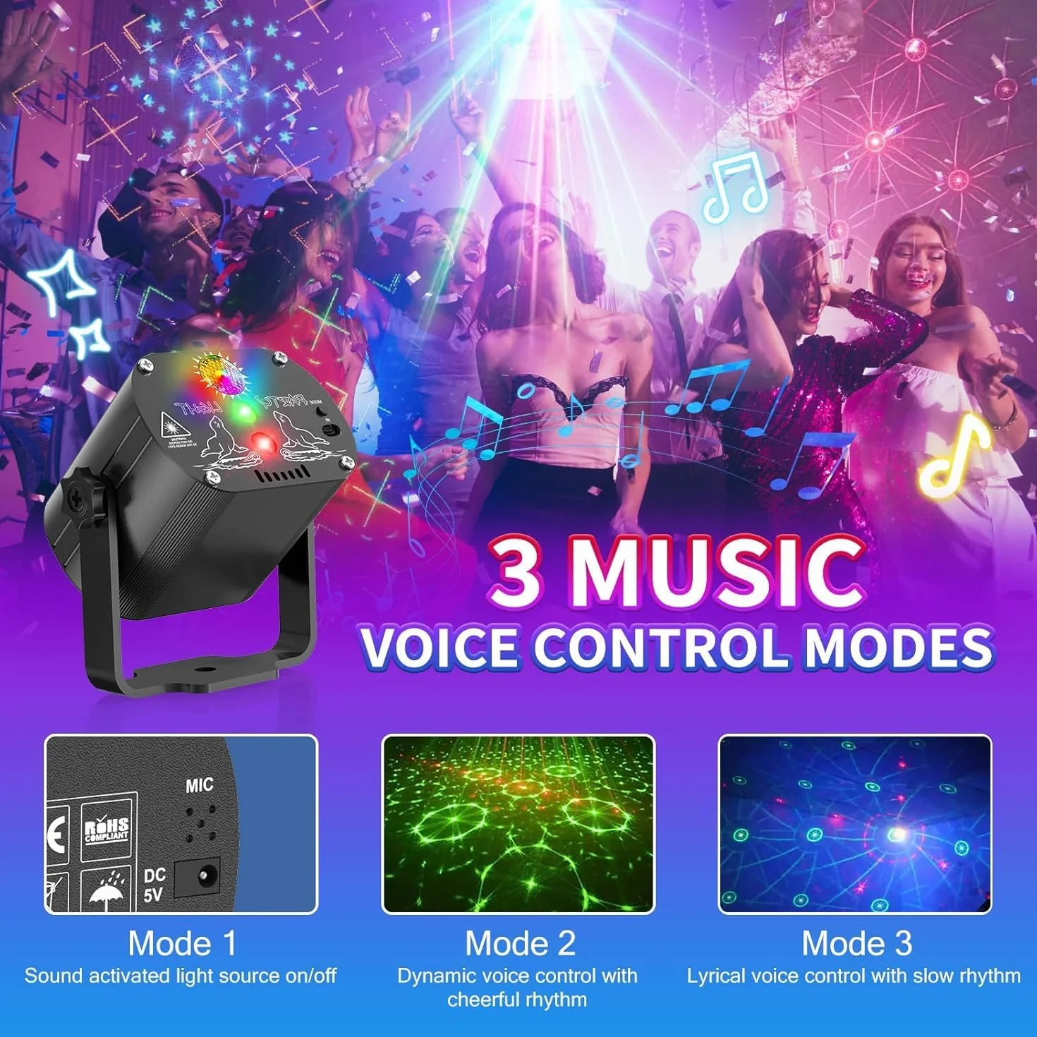 Lampa sceniczna, 60 efektów świetlnych Disco ze stroboskopem i pilotem, kula dyskotekowa z szerokim kątem sterowania muzyką, różne efekty świetlne RGBW USB Halloween, impreza, Boże Narodzenie