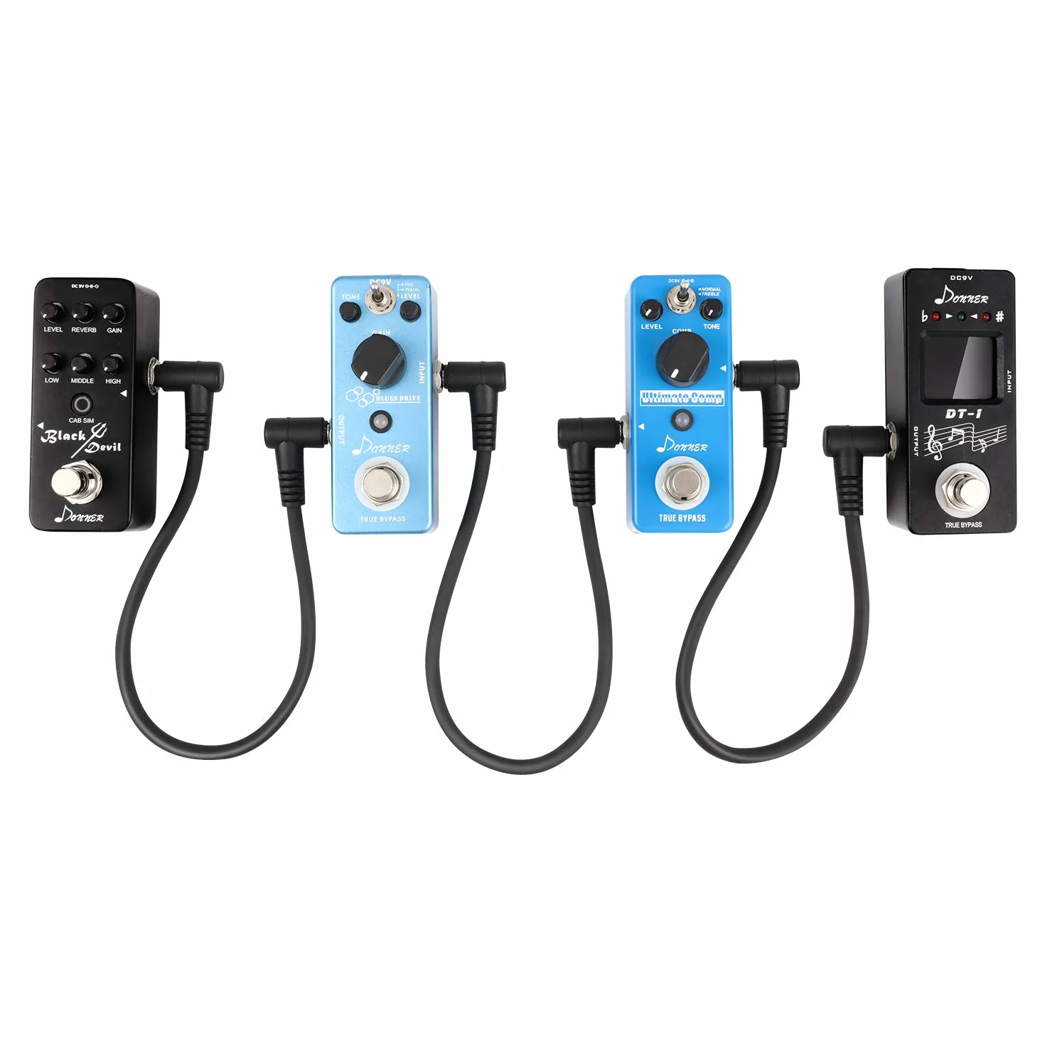 Donner Kabel krosowy do gitary, czarny, kable do pedałów efektów gitarowych, bezgłośne przewody TS Mono do pedałów gitarowych/basowych (6 szt.)