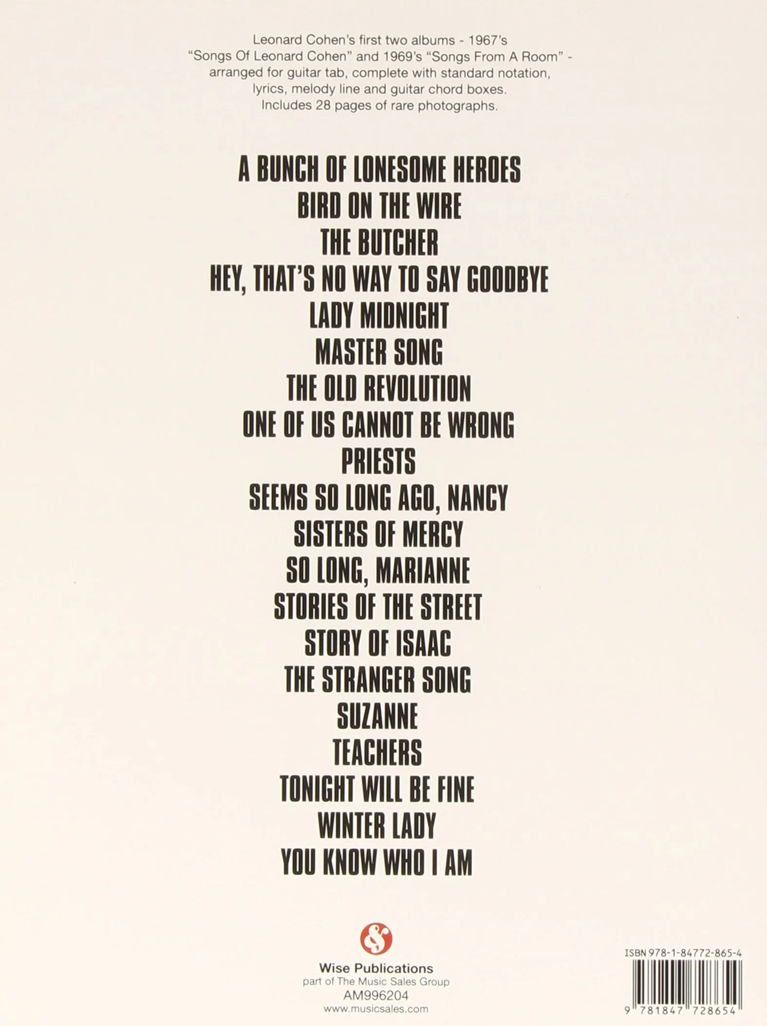 Songs of leonard cohen: collector's edition - guitar tab - full lyrics, melody line.