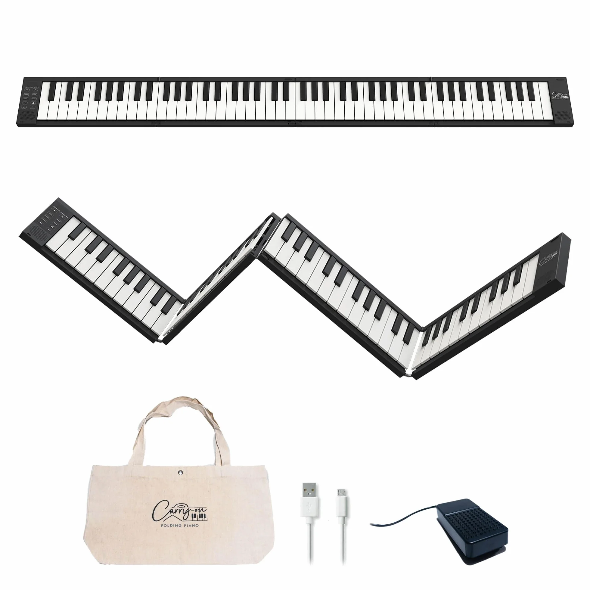 Blackstar BA215011 Carry-on FP-88 Touch 88 klawiszy, czułość na dotyk, czarne, przenośne składane pianino cyfrowe przez kontroler USB MIDI z akumulatorem